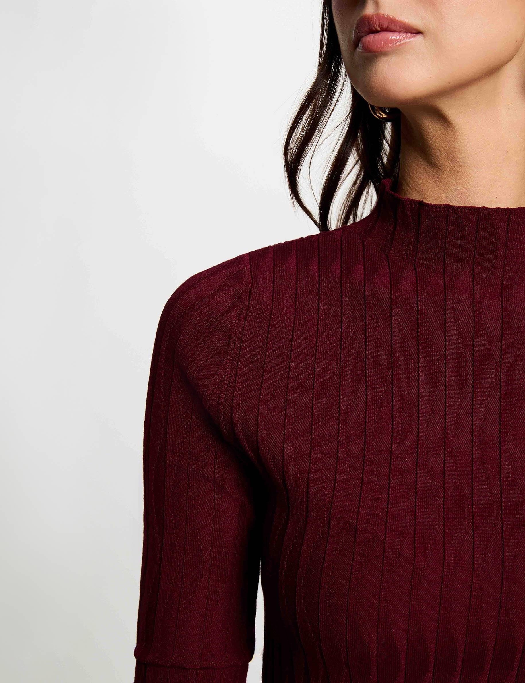 Pull cintr&eacute; col montant bordeaux femme