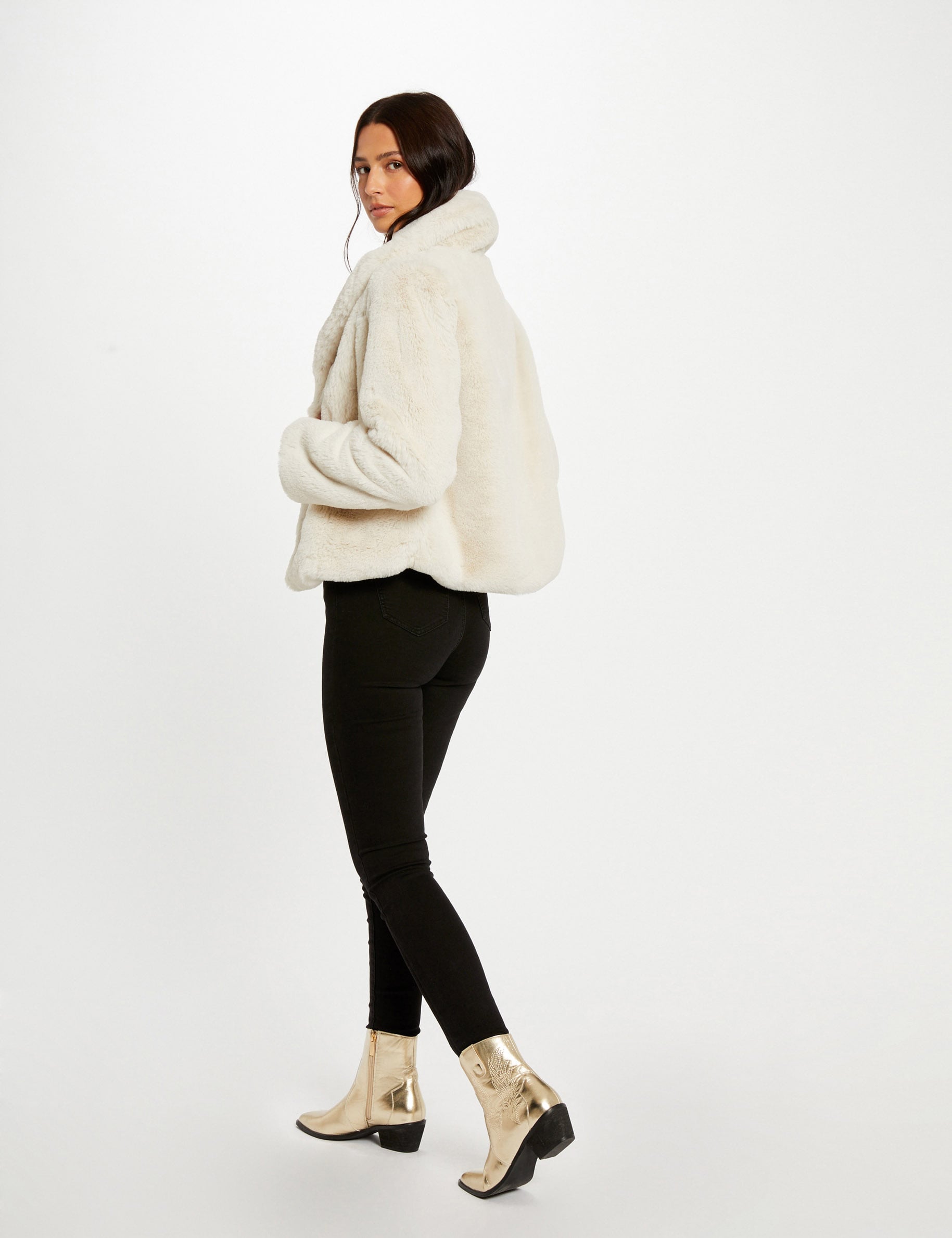 Manteau imitation fourrure ivoire femme