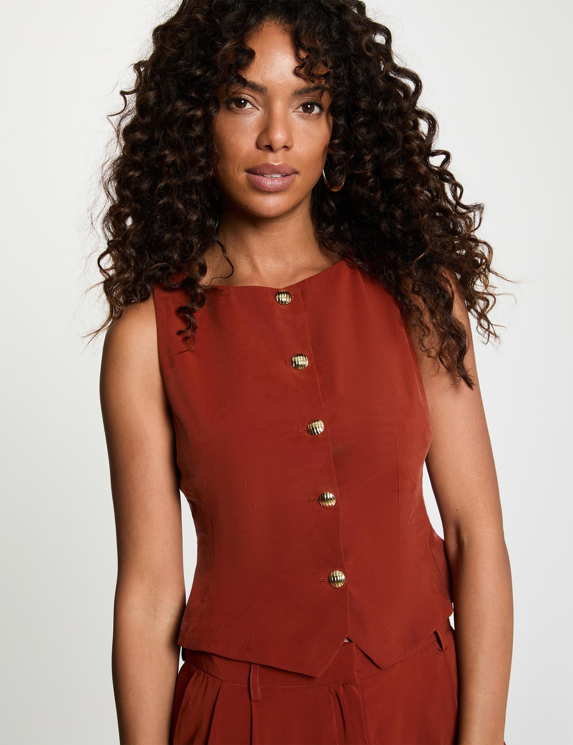 Gilet sans manches marron cognac femme