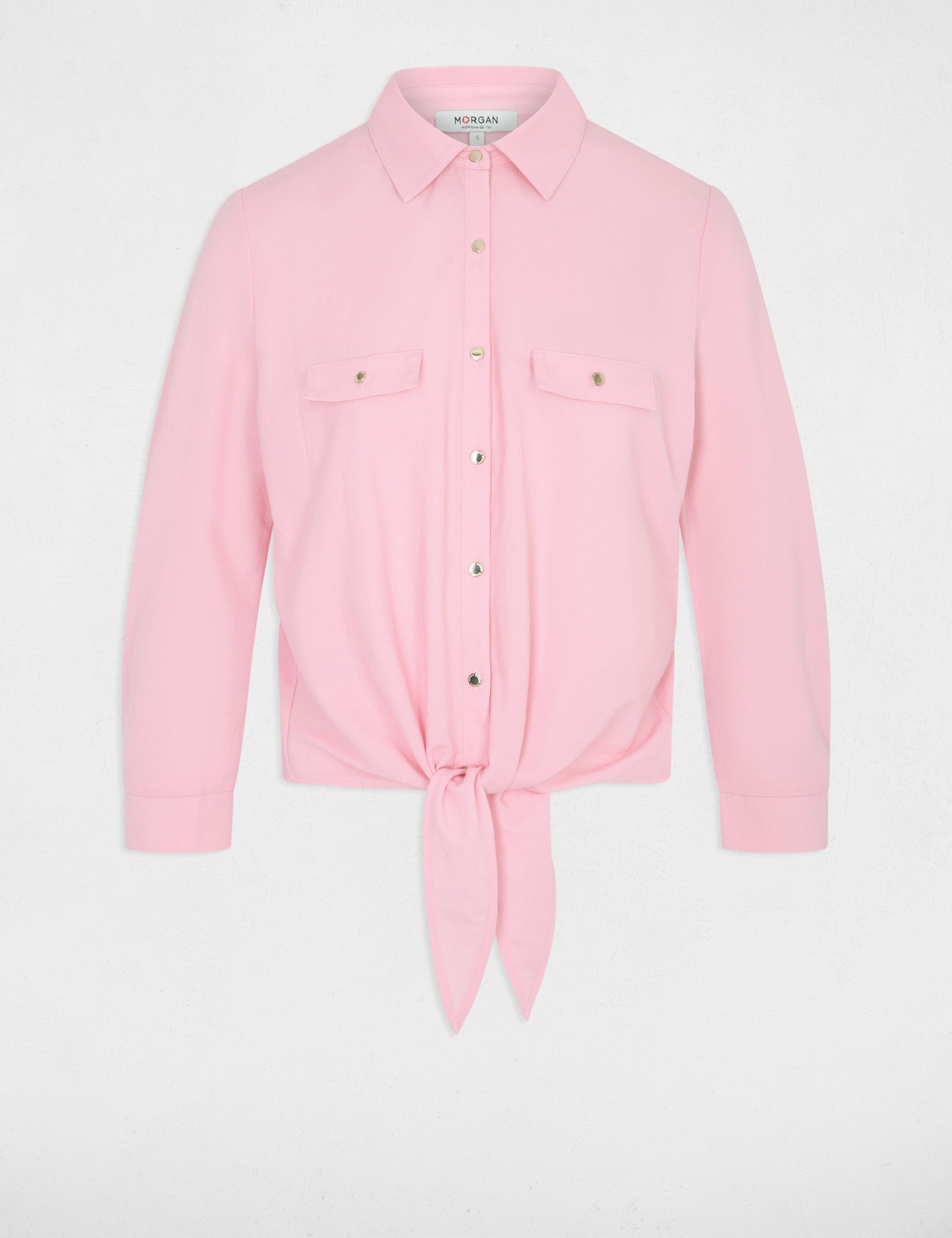 Chemise nou&eacute;e col &agrave; revers rose pastel femme