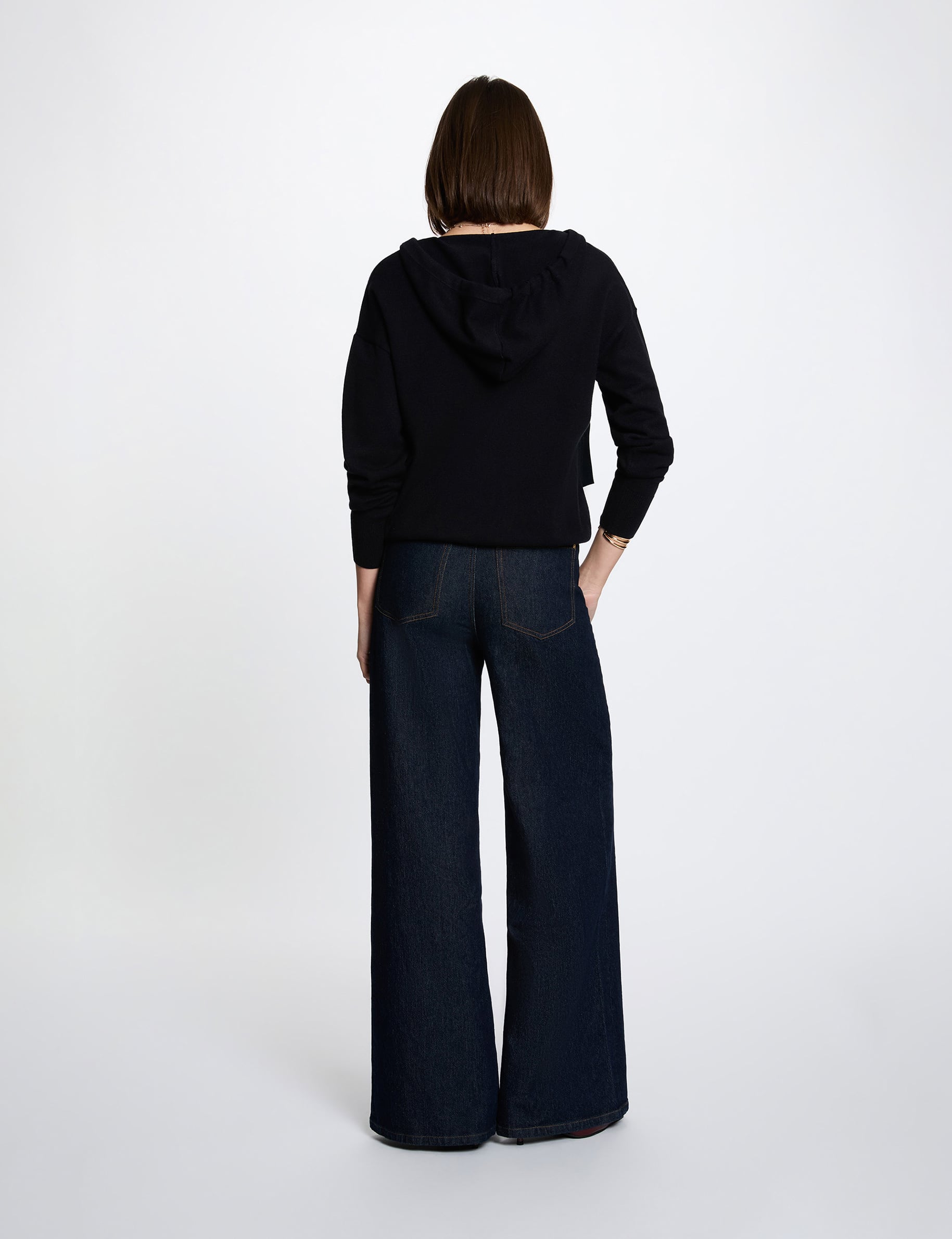 Pull &agrave; capuche bleu marine femme