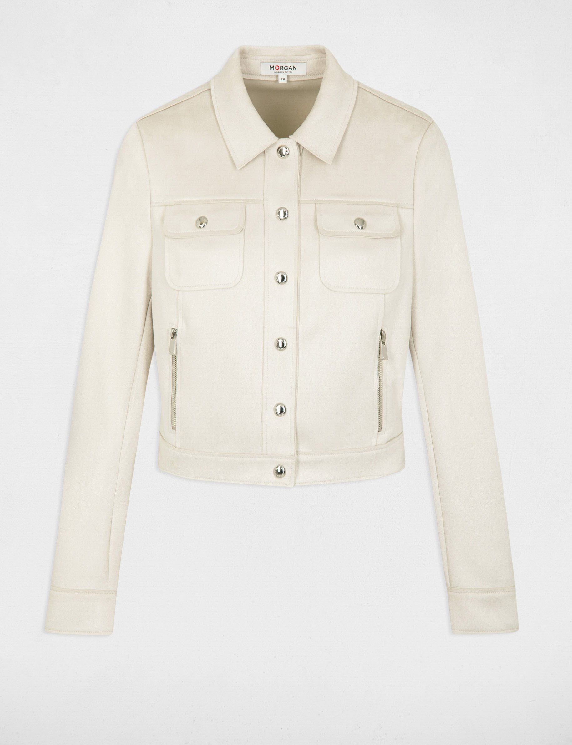 Blouson su&eacute;dine boutonn&eacute; ecru femme