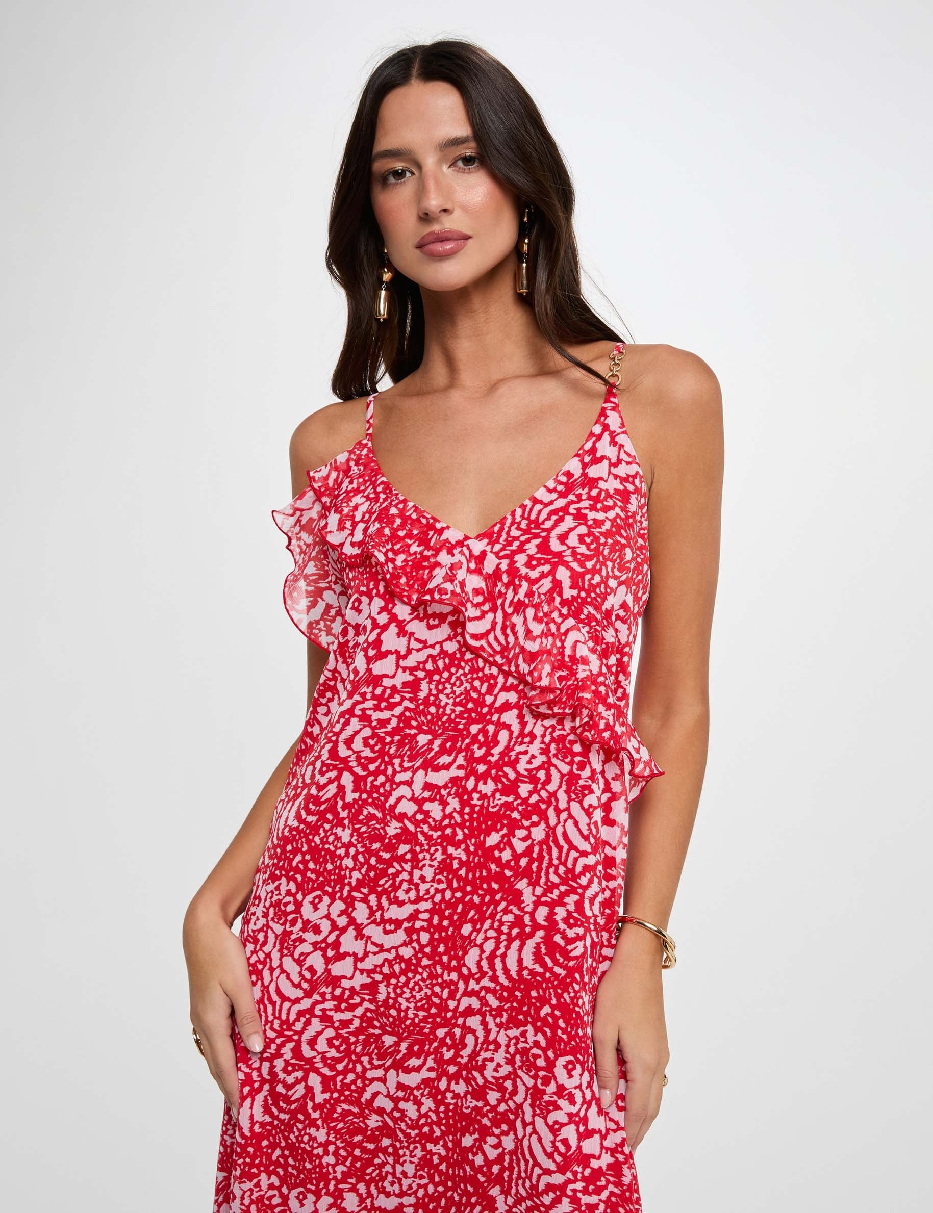 Robe longue col v multicolore femme