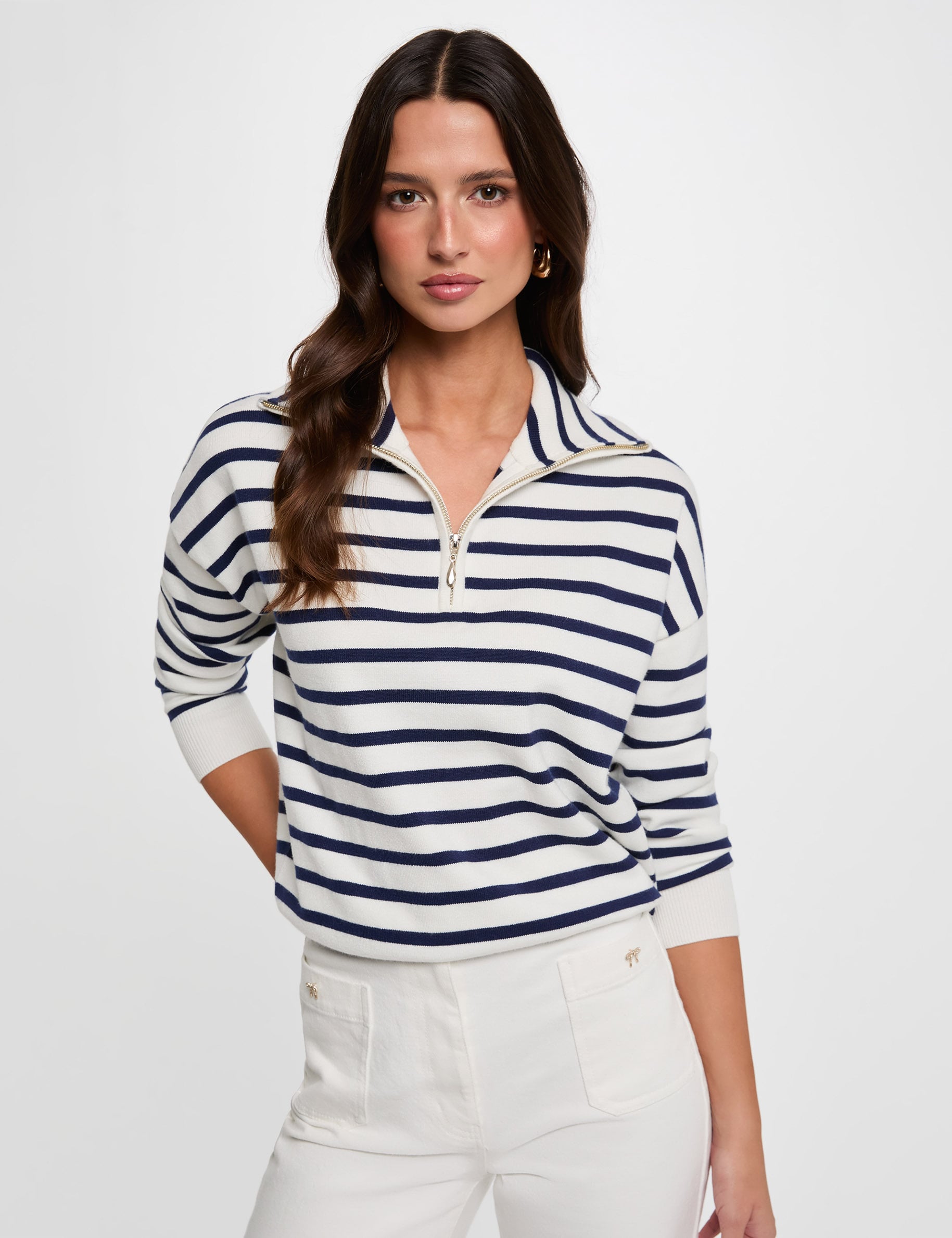 Pull col camionneur blanc femme