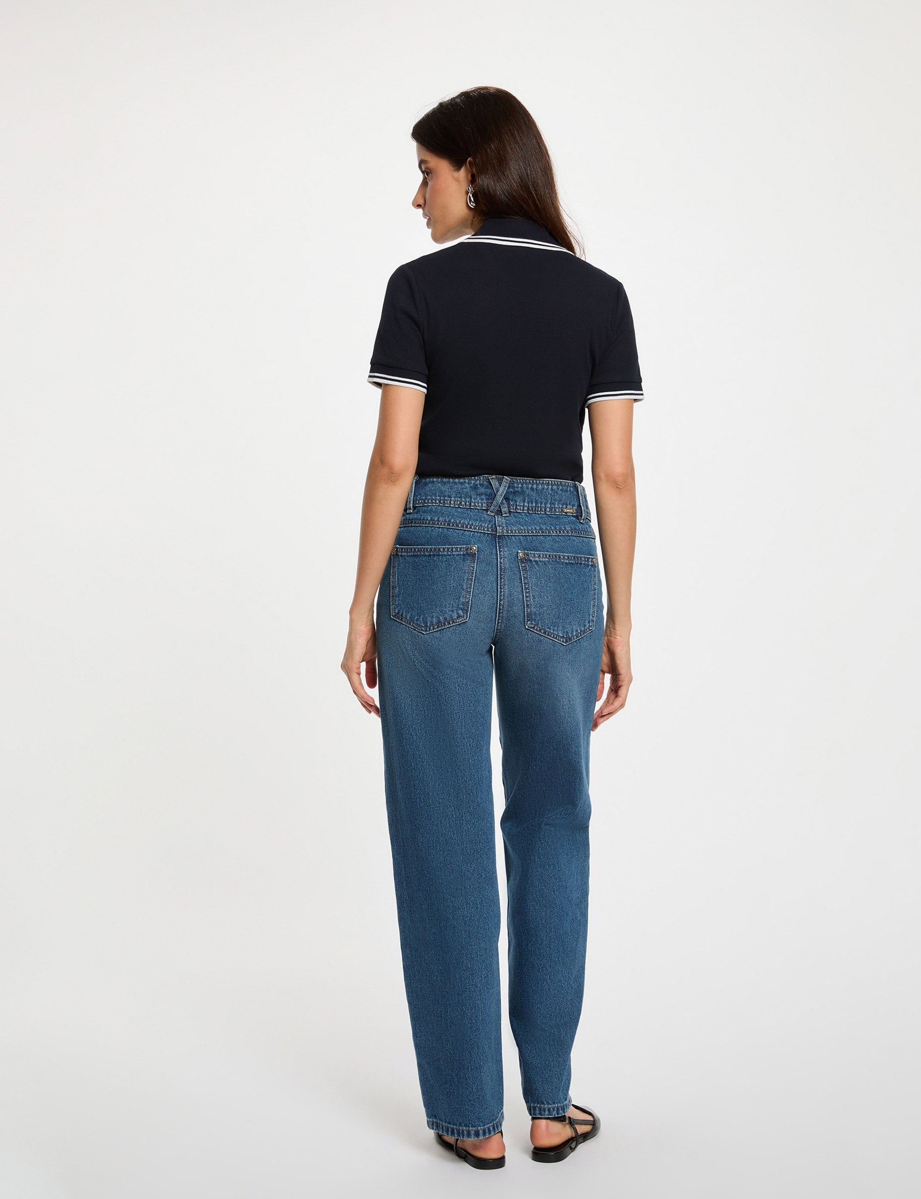 T-shirt polo cintr&eacute; bleu marine femme