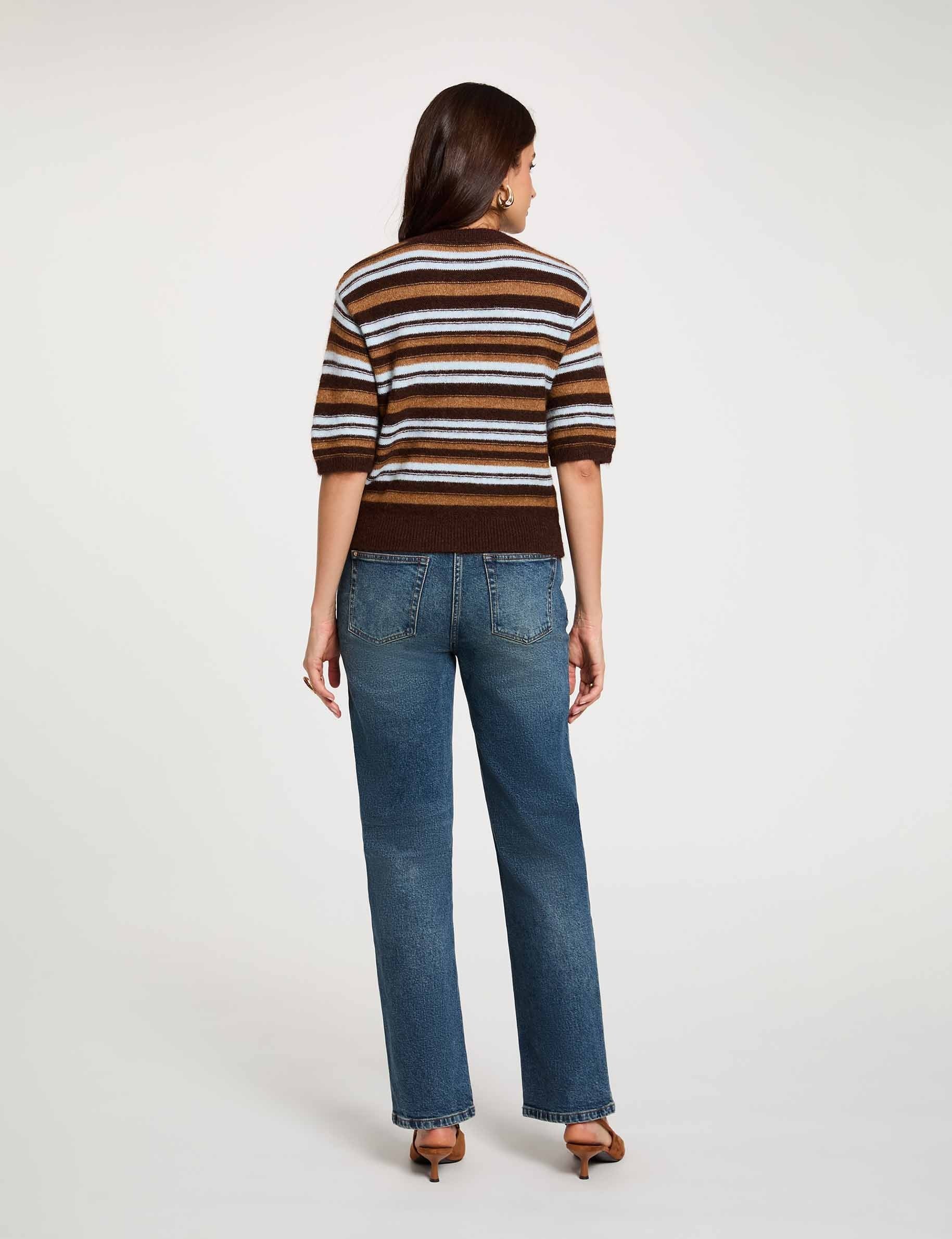 Jean droit taille haute denim stone femme