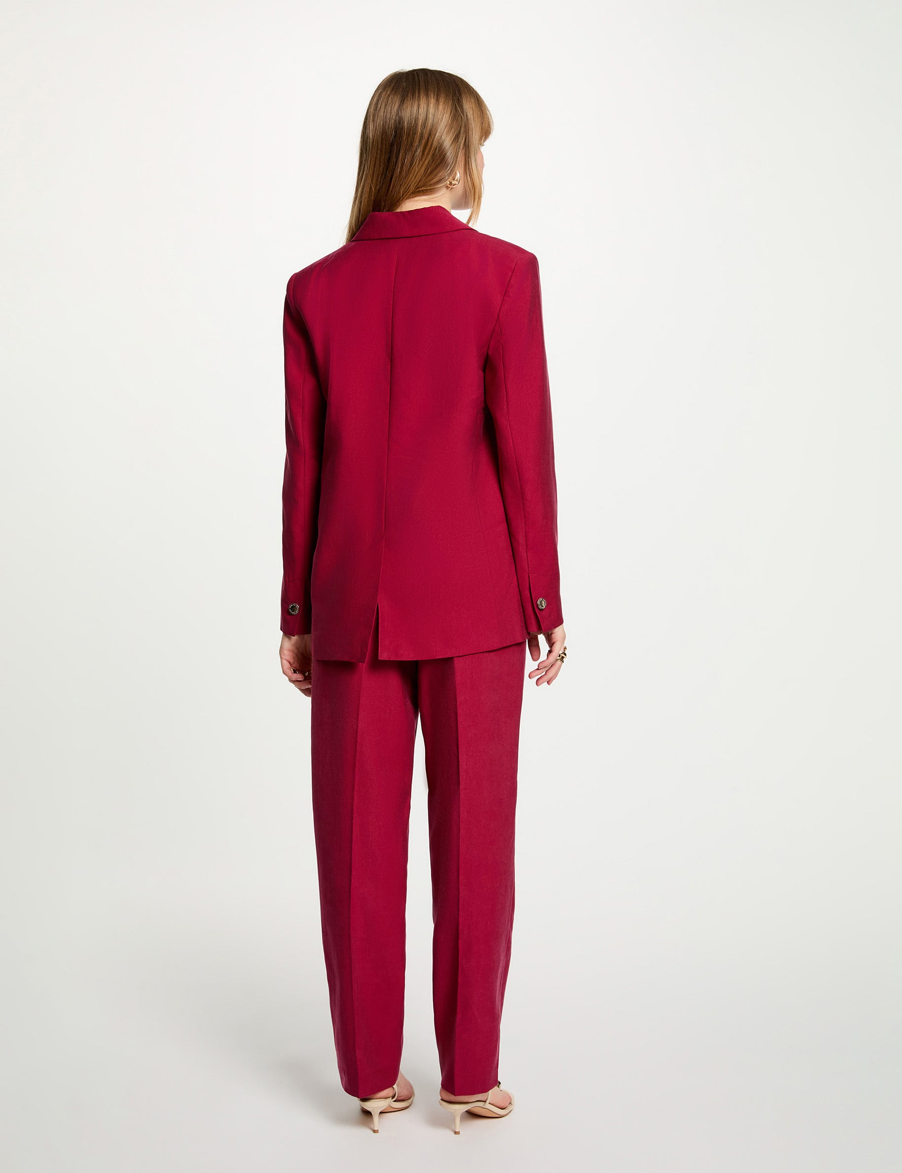 Pantalon taille haute bordeaux femme