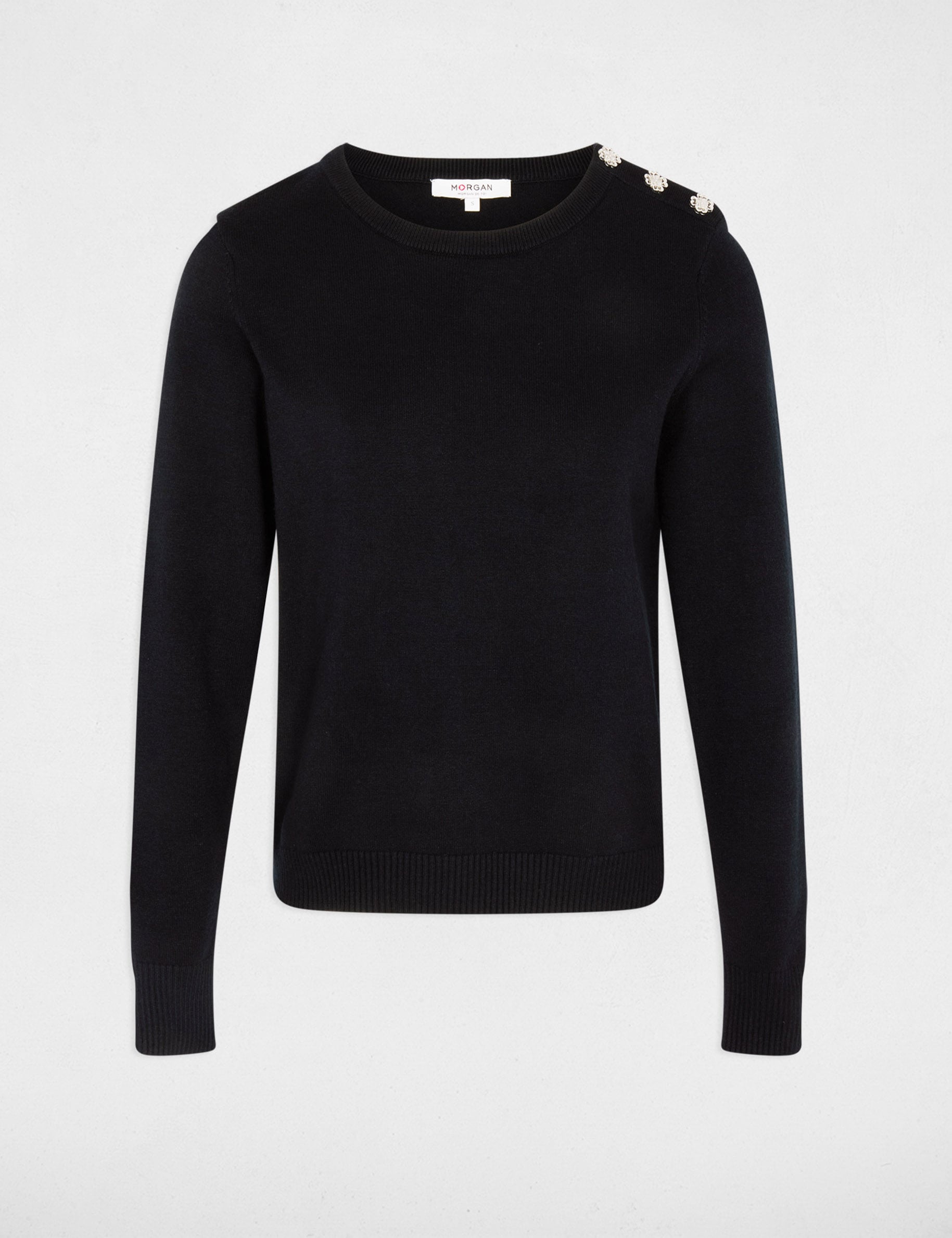 Pull col rond boutons bleu marine femme