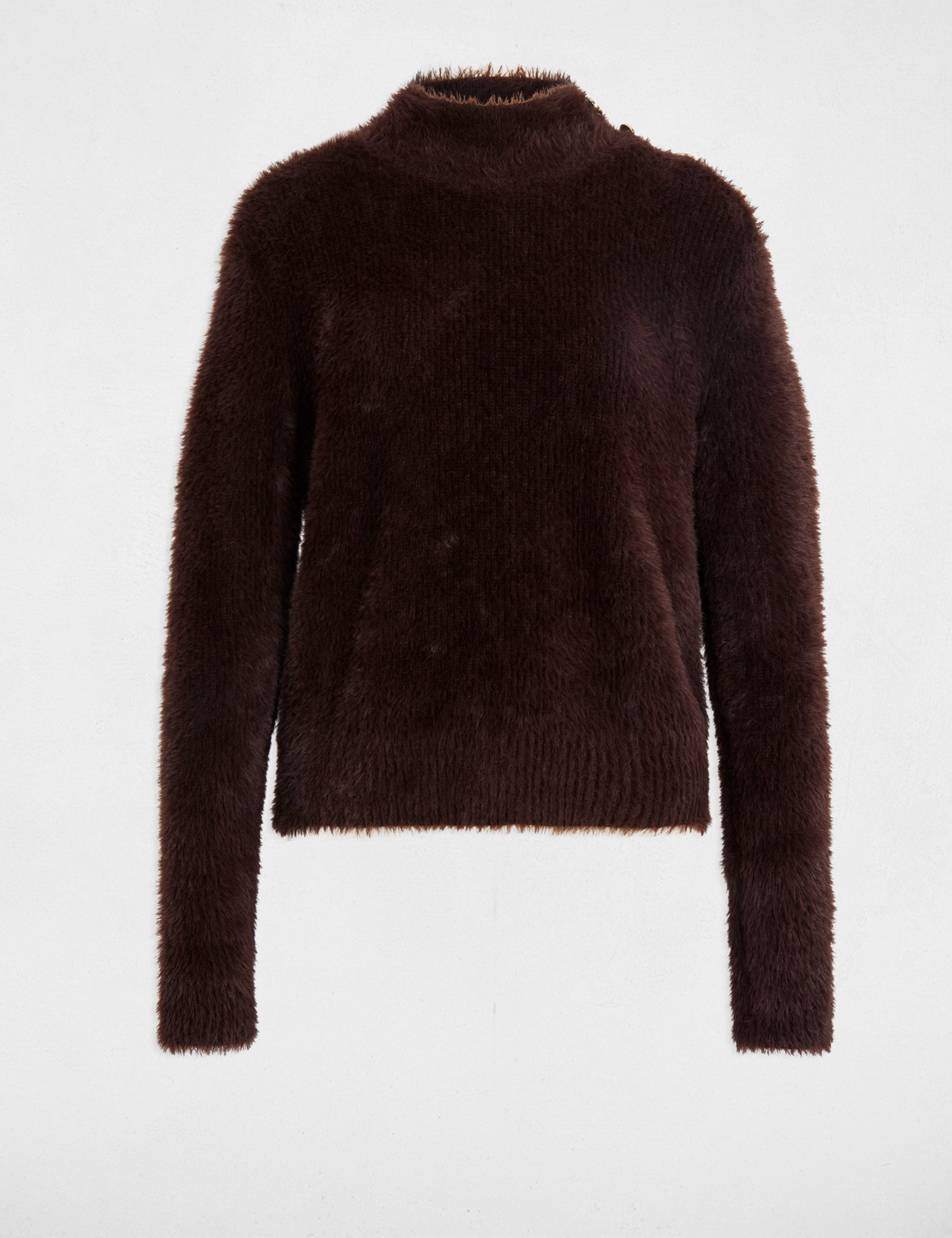 Pull court ajust&eacute; marron fonc&eacute; femme