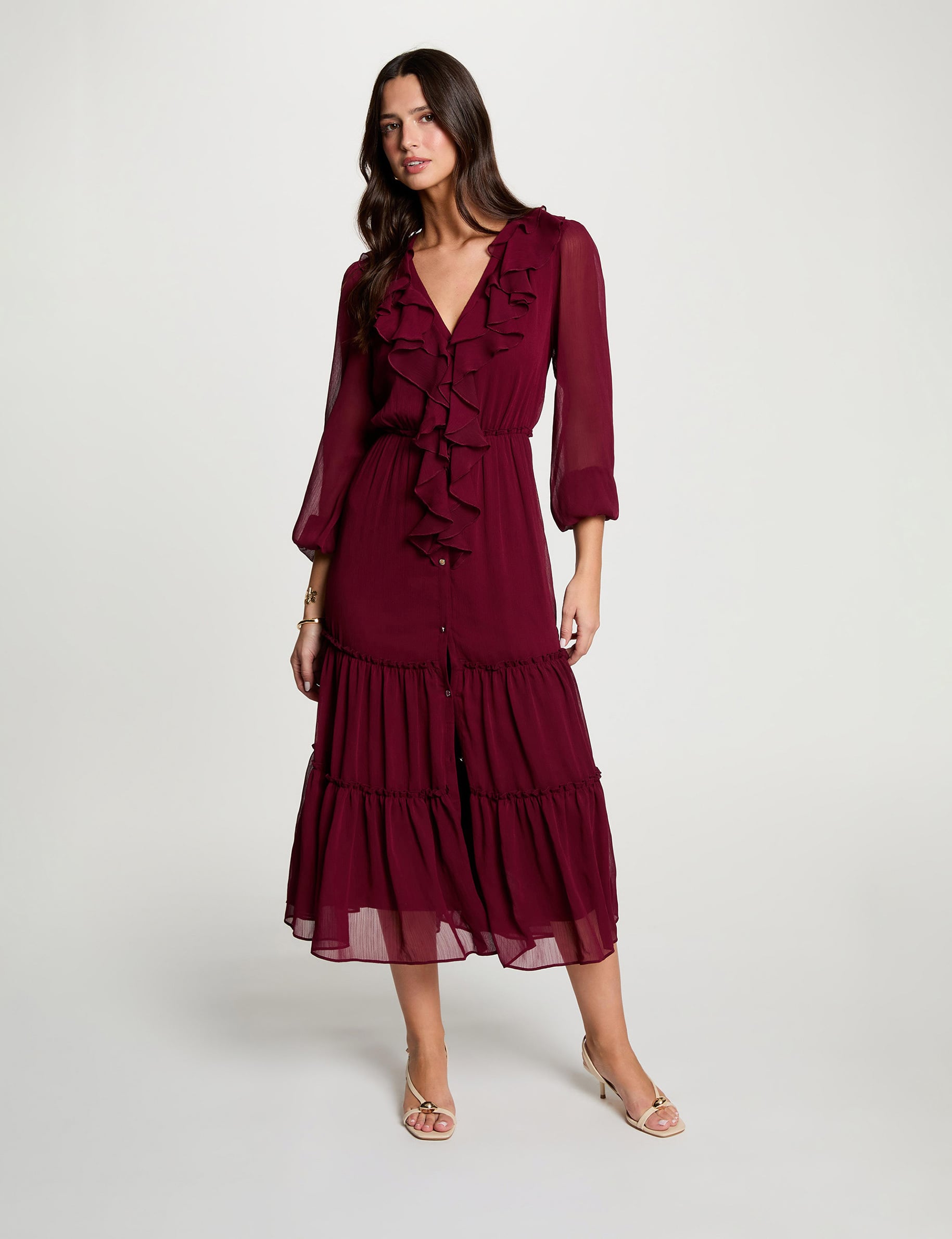 Robe longue fluide bordeaux femme