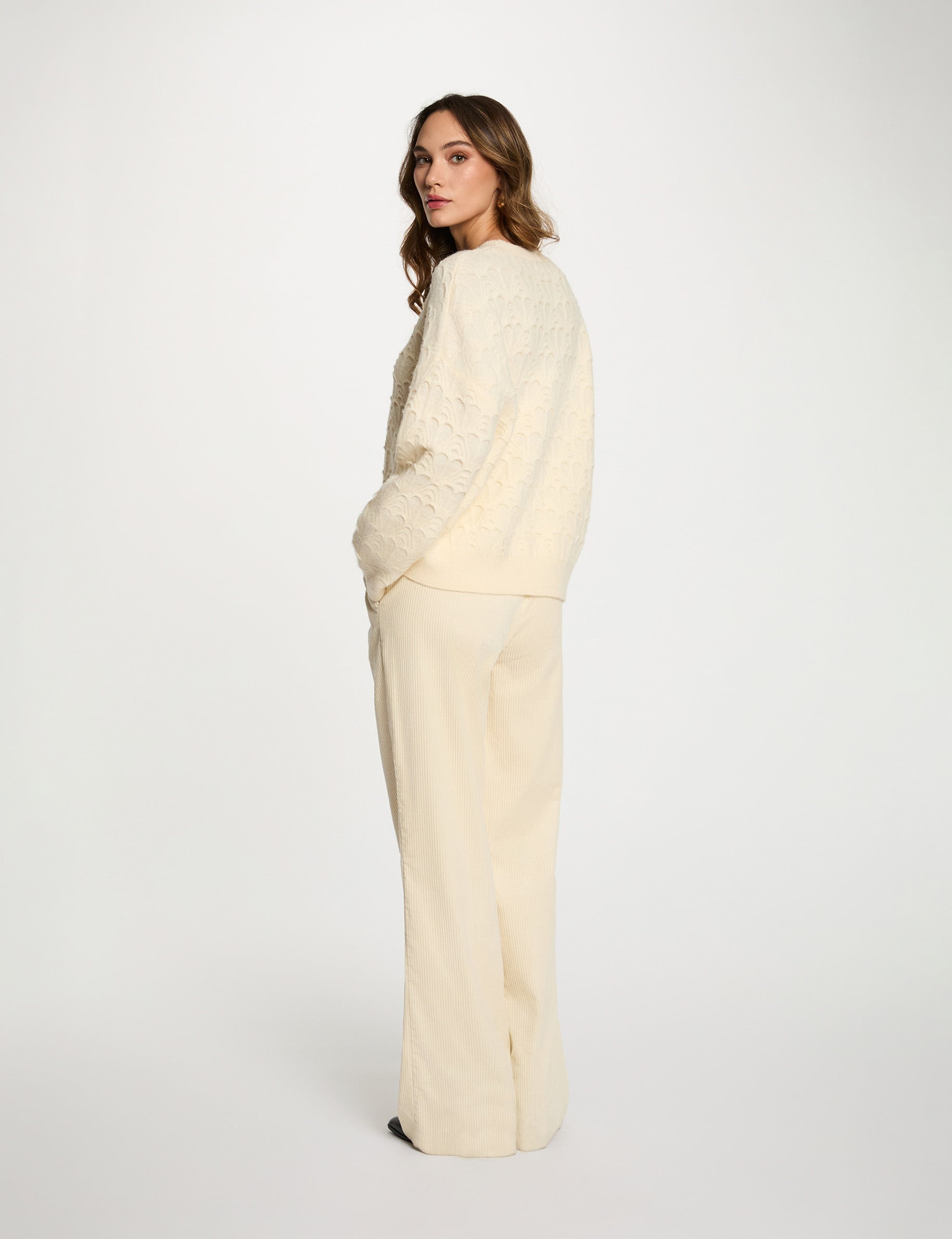 Pull col rond fantaisie ivoire femme