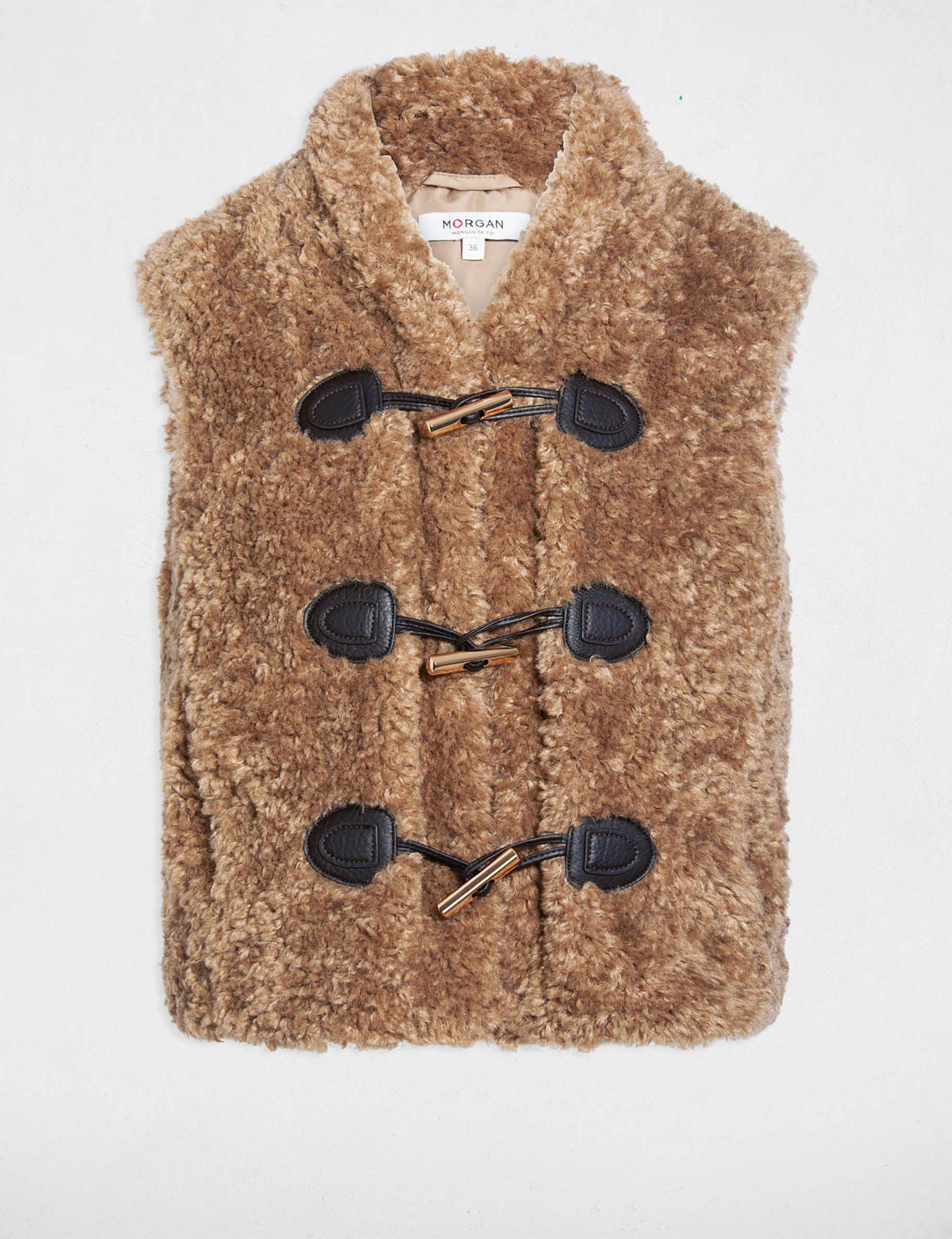 Gilet sans manches col ch&acirc;le marron femme