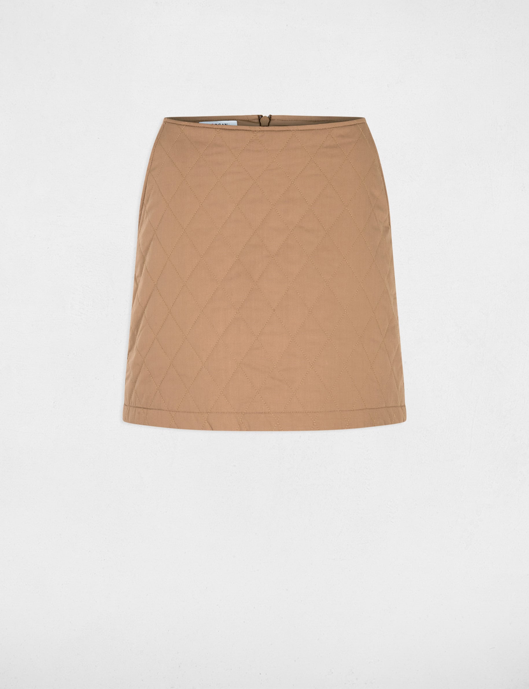 Jupe courte matelass&eacute;e marron cognac femme