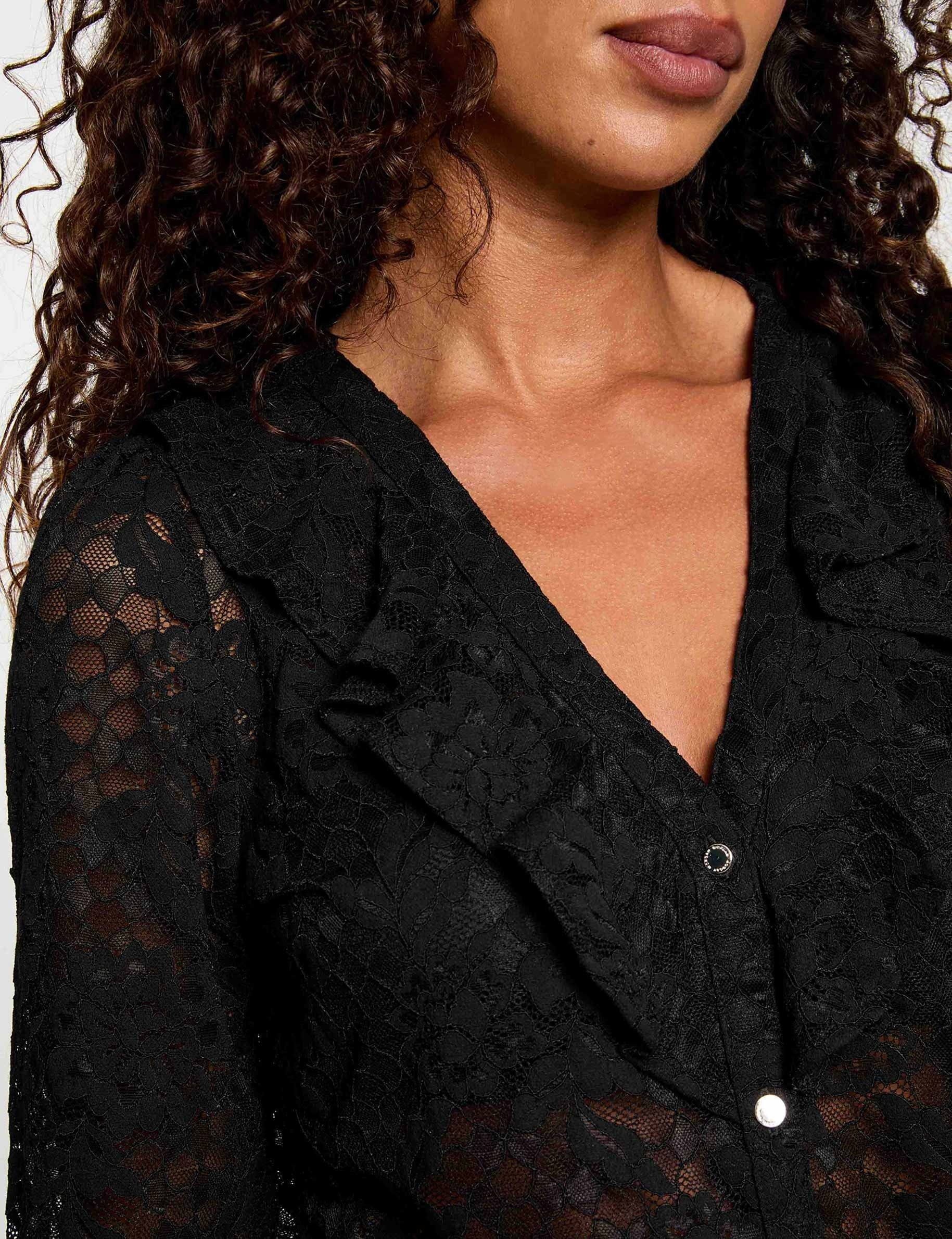 Chemise dentelle col v noir femme