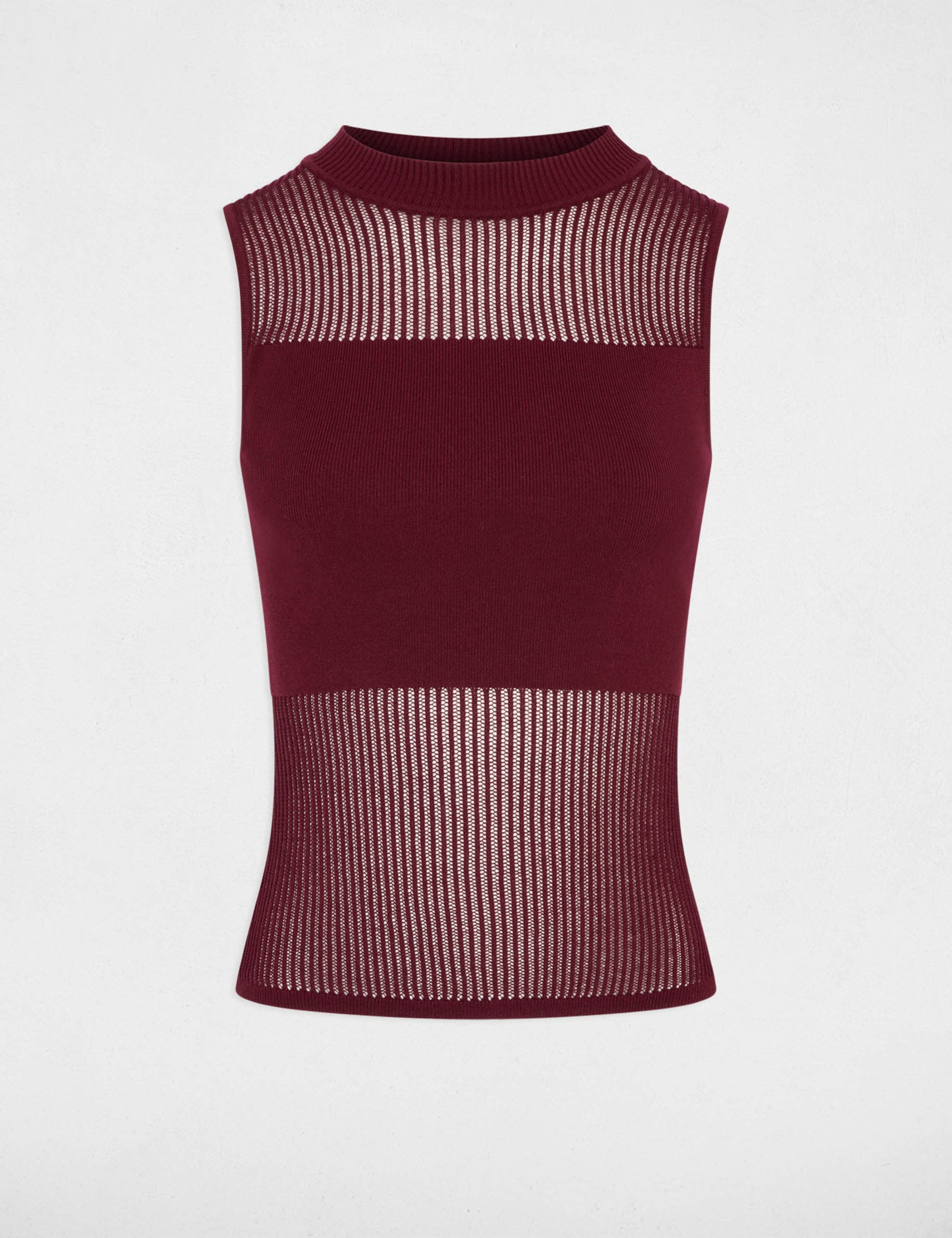 Top maille sans manches bordeaux femme
