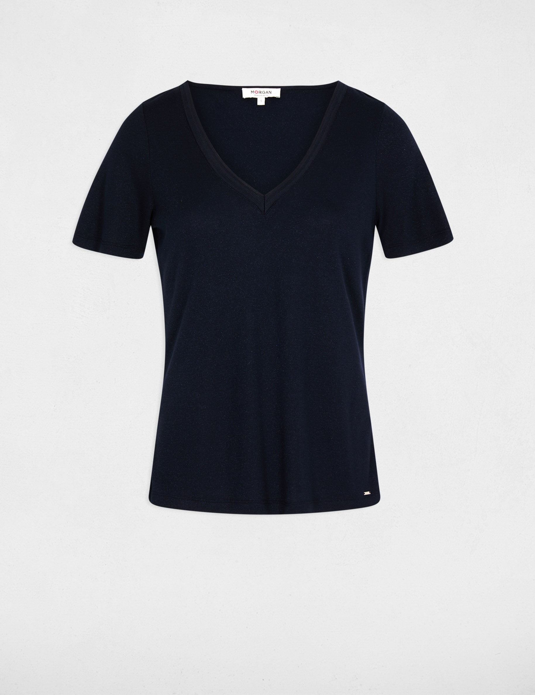 T-shirt cintr&eacute; col v bleu marine femme