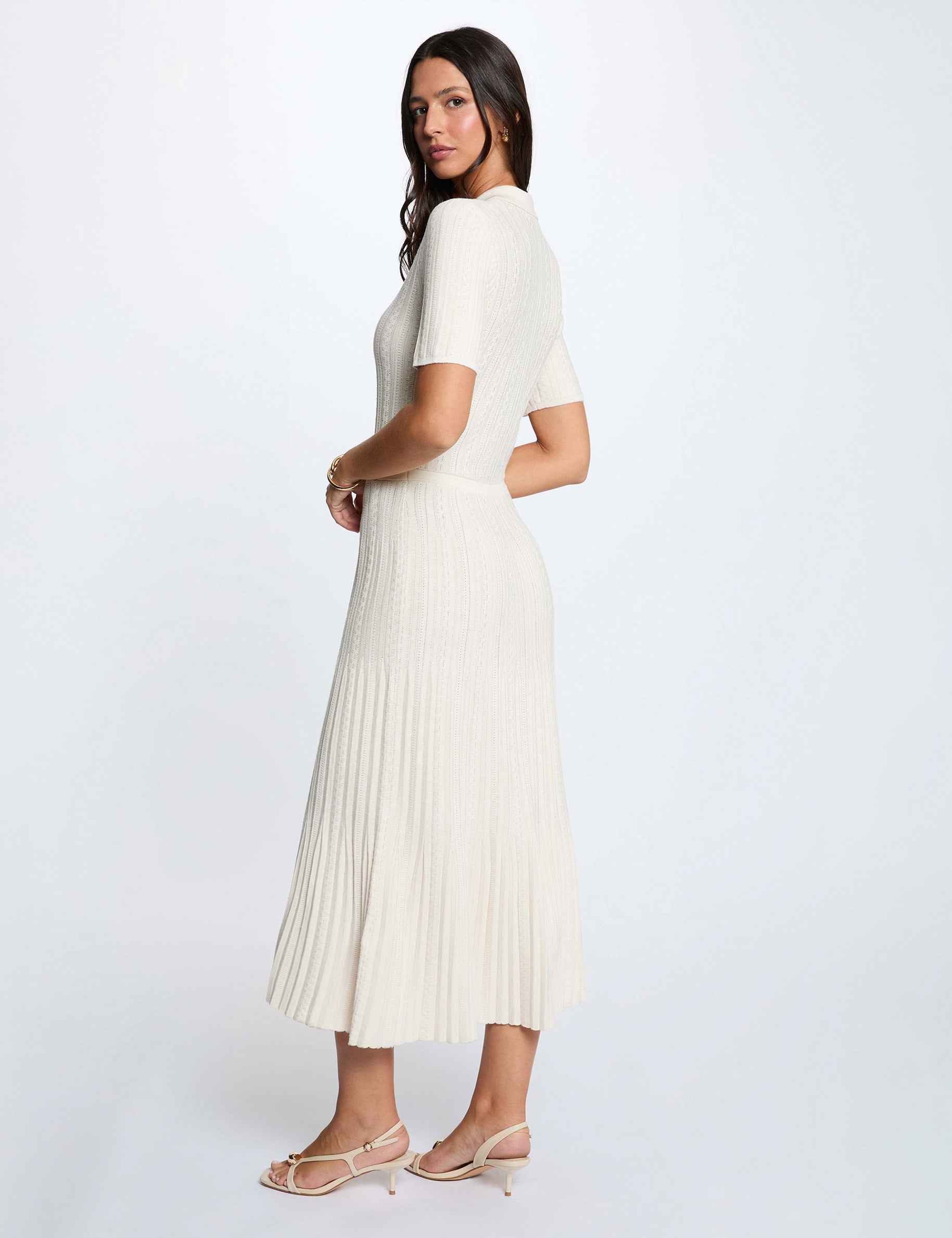 Robe tricot col &agrave; revers ivoire femme