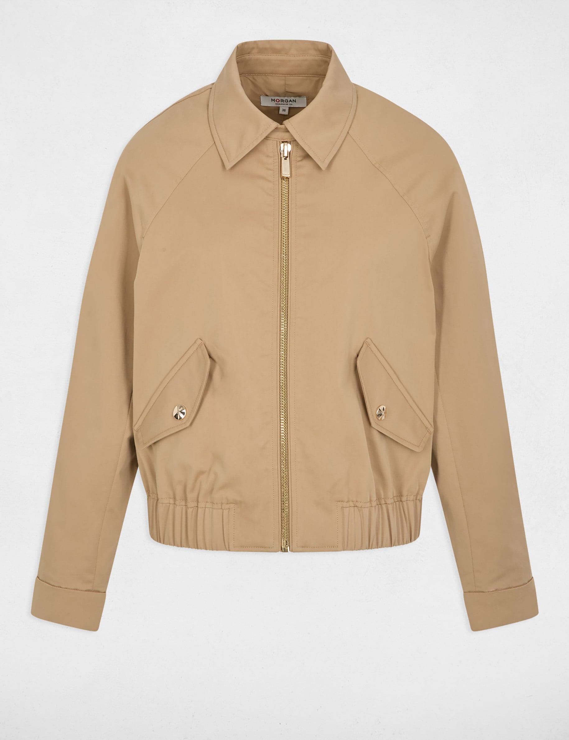 Blouson court col ouvert beige femme