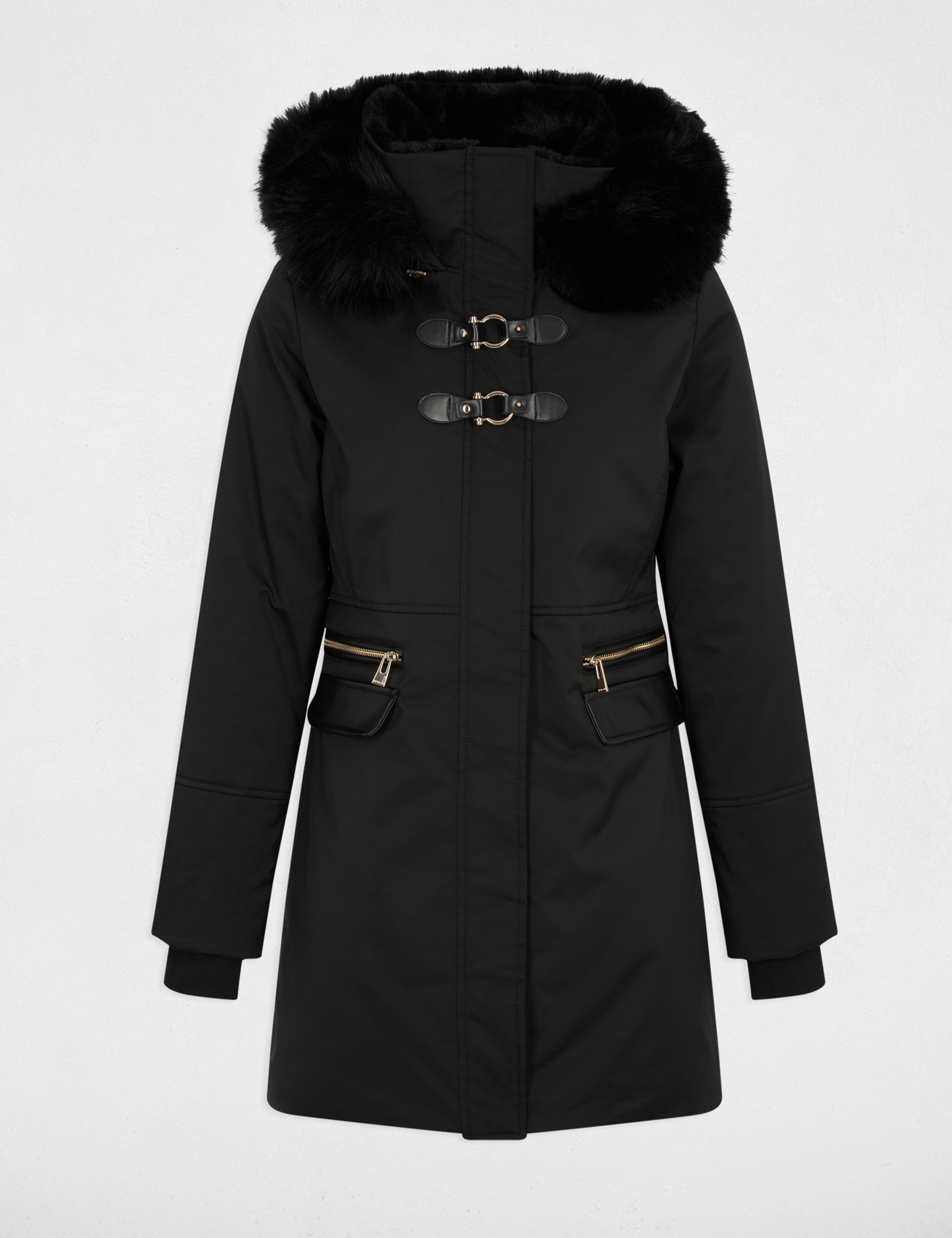 Parka droite mi-longue noir femme
