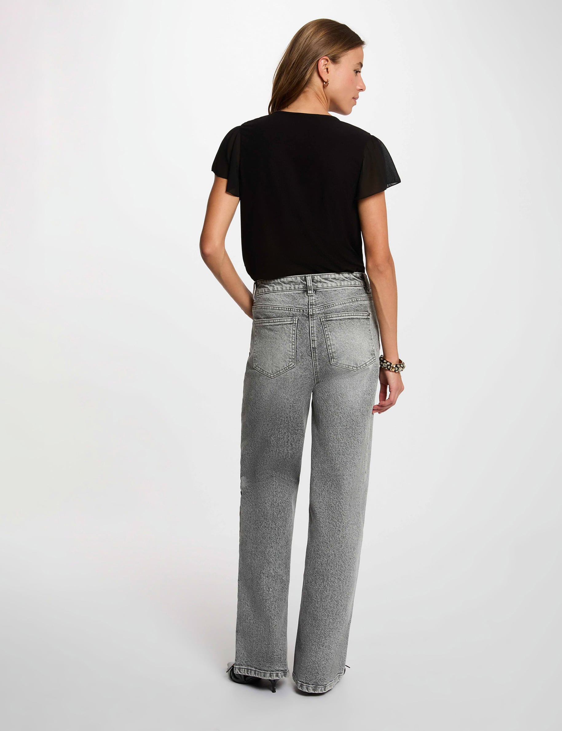 T-shirt col lavalli&egrave;re noir femme