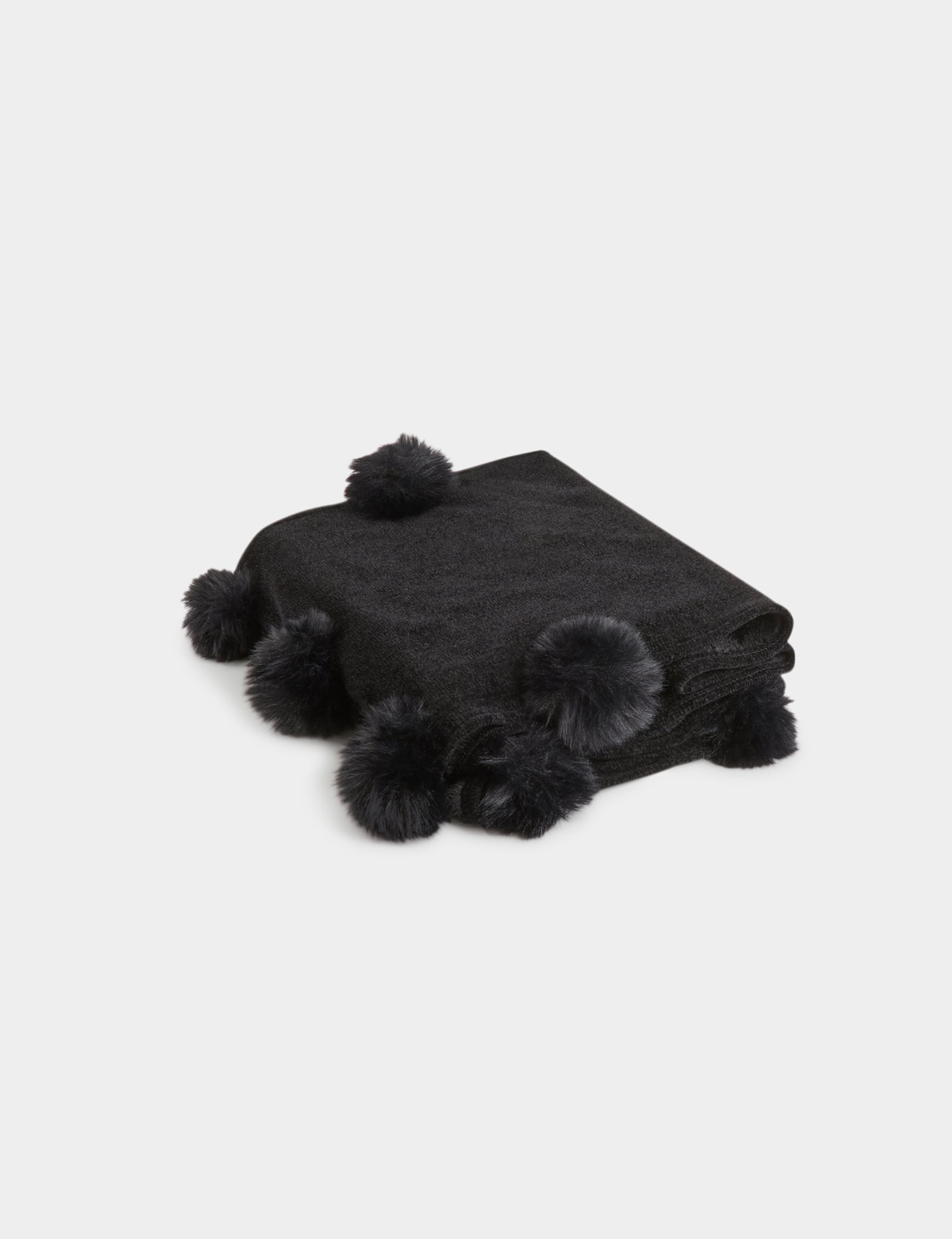 &Eacute;charpe doubl&eacute;e &agrave; pompons noir femme