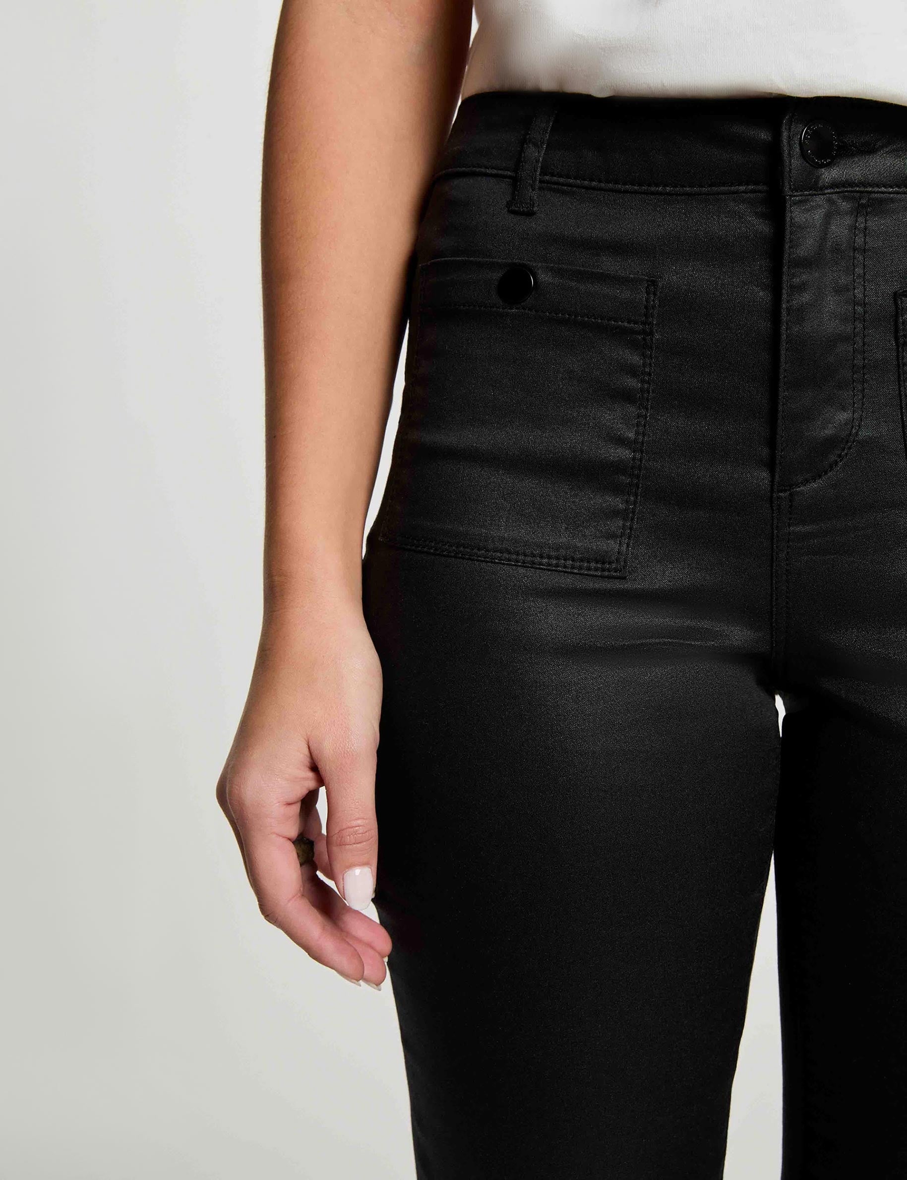 Pantalon bootcut enduit noir femme