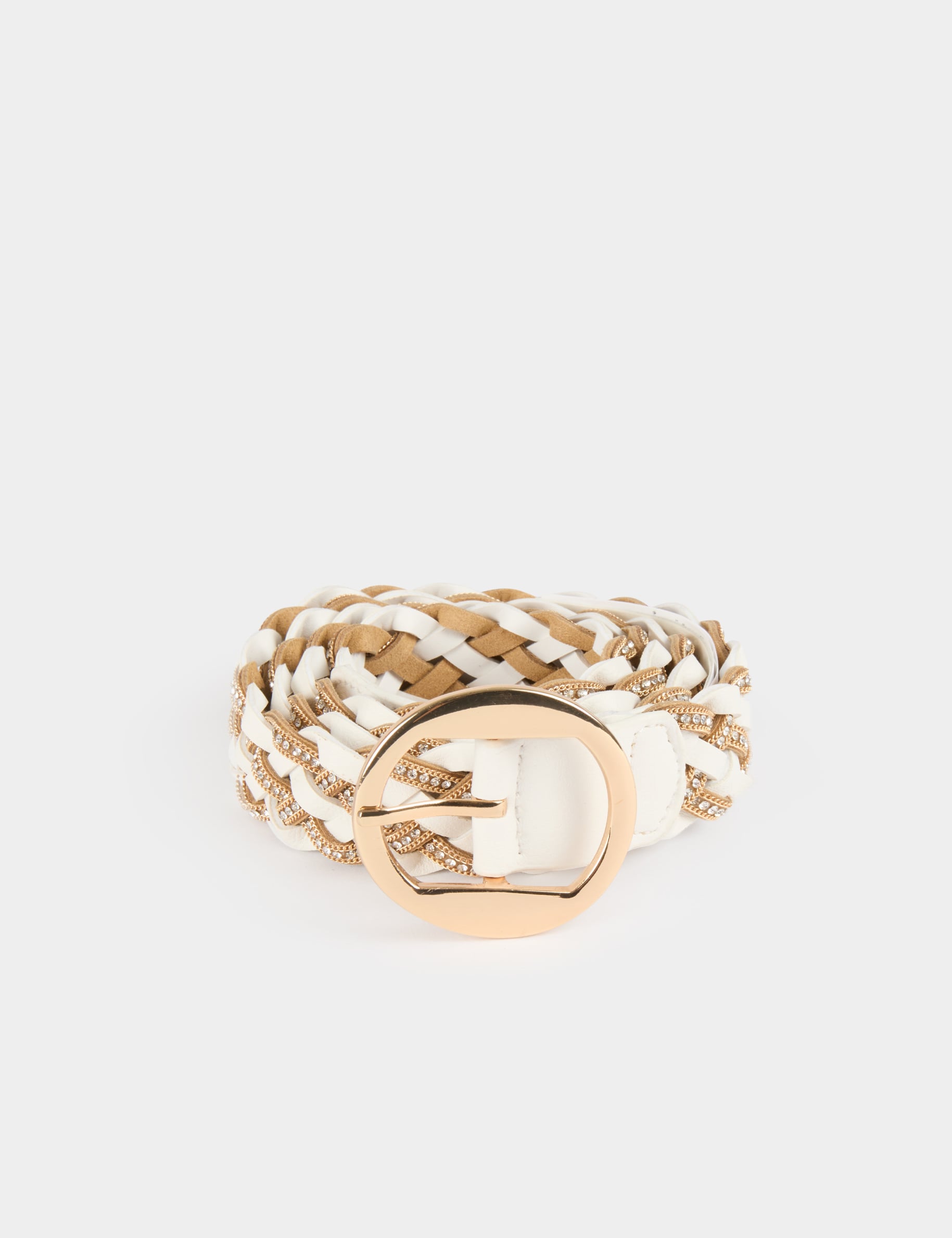 Ceinture tress&eacute;e avec strass blanc femme
