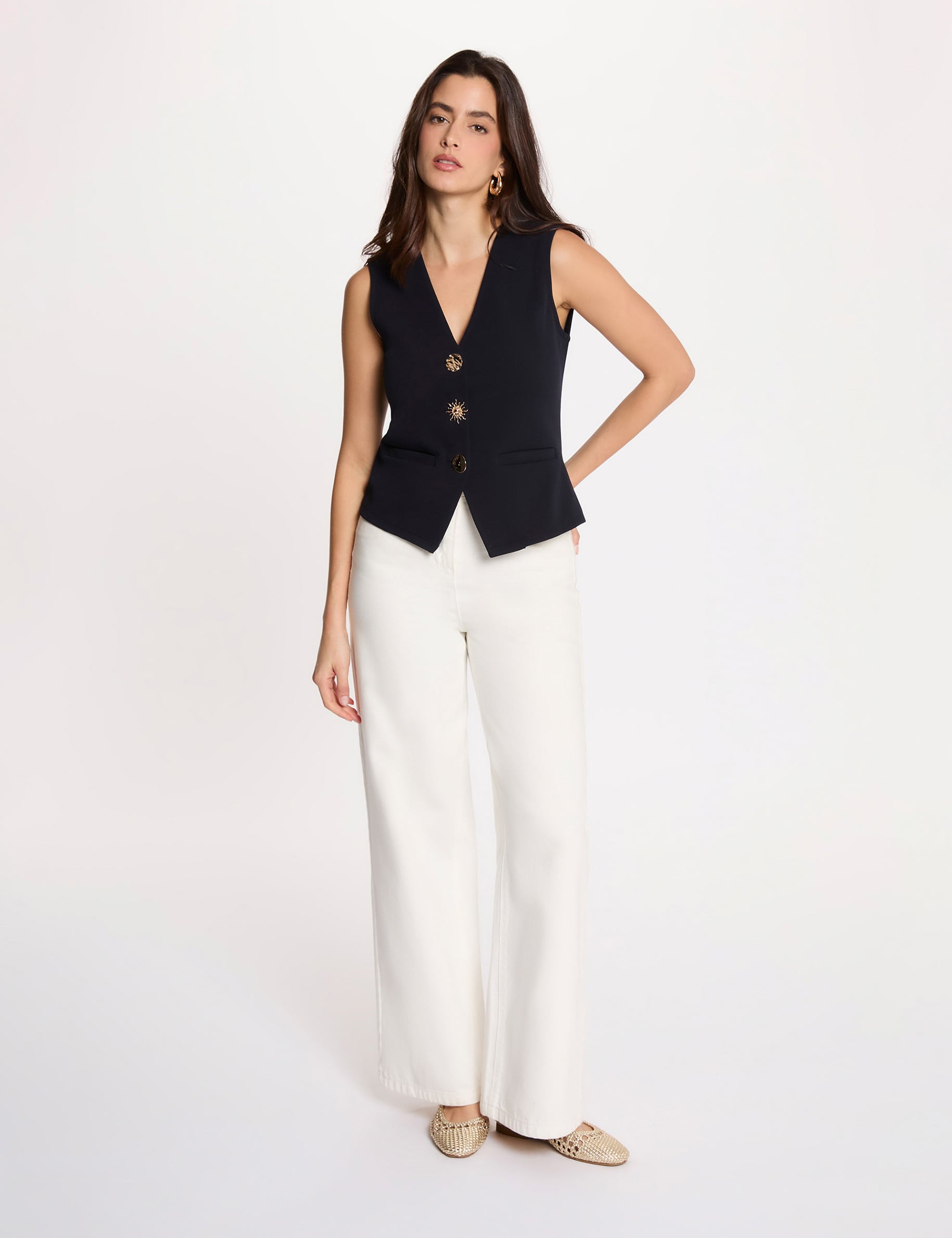 Gilet sans manches col v bleu marine femme