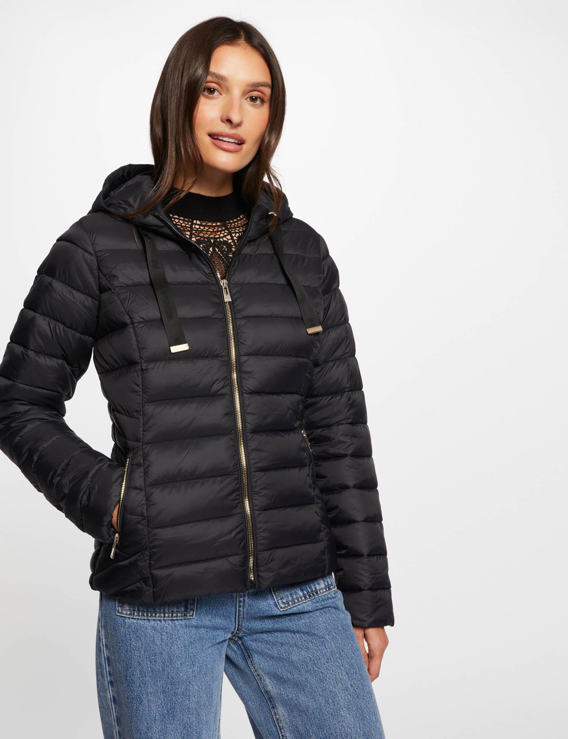 Doudoune &agrave; capuche noir femme