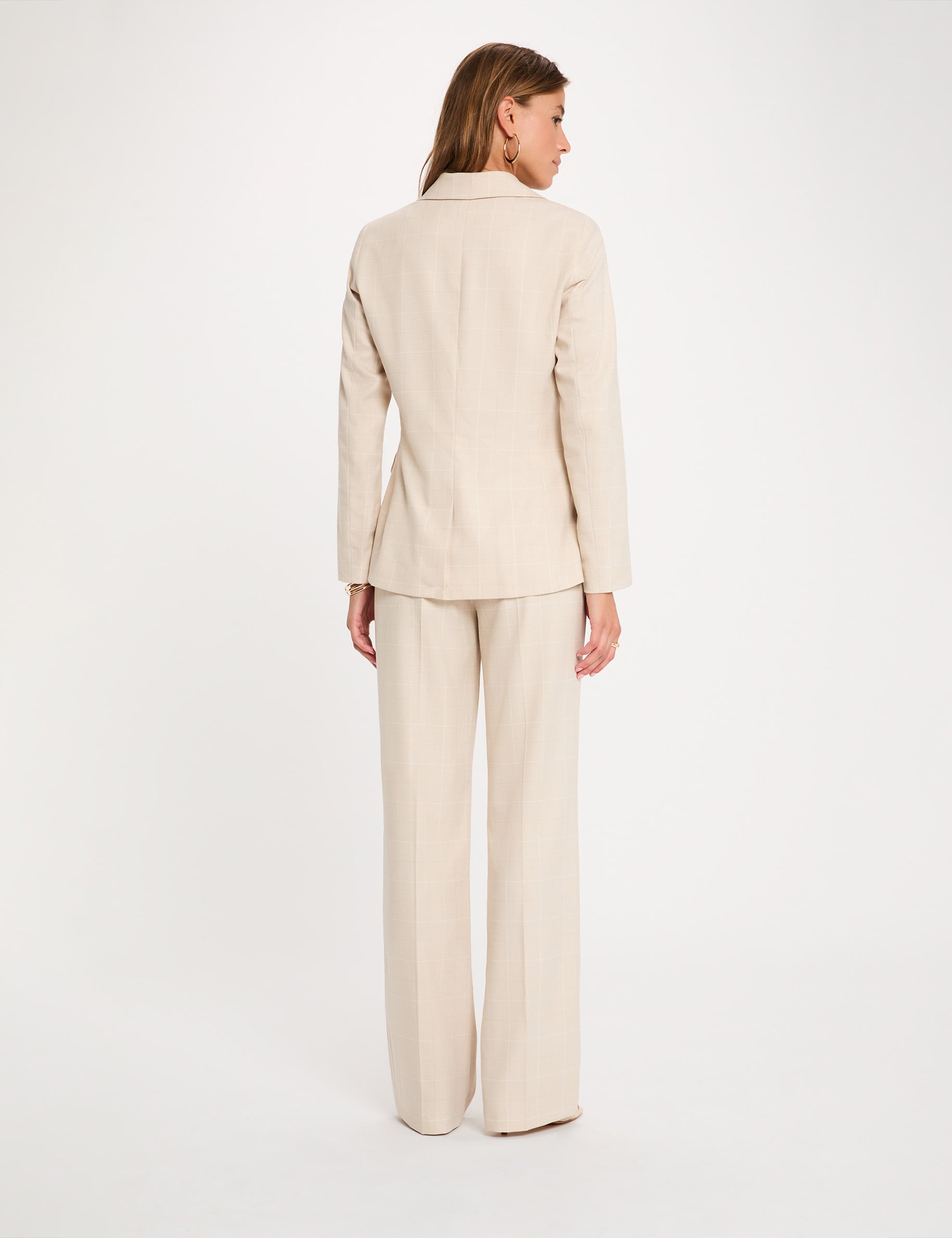 Pantalon droit taille haute beige femme