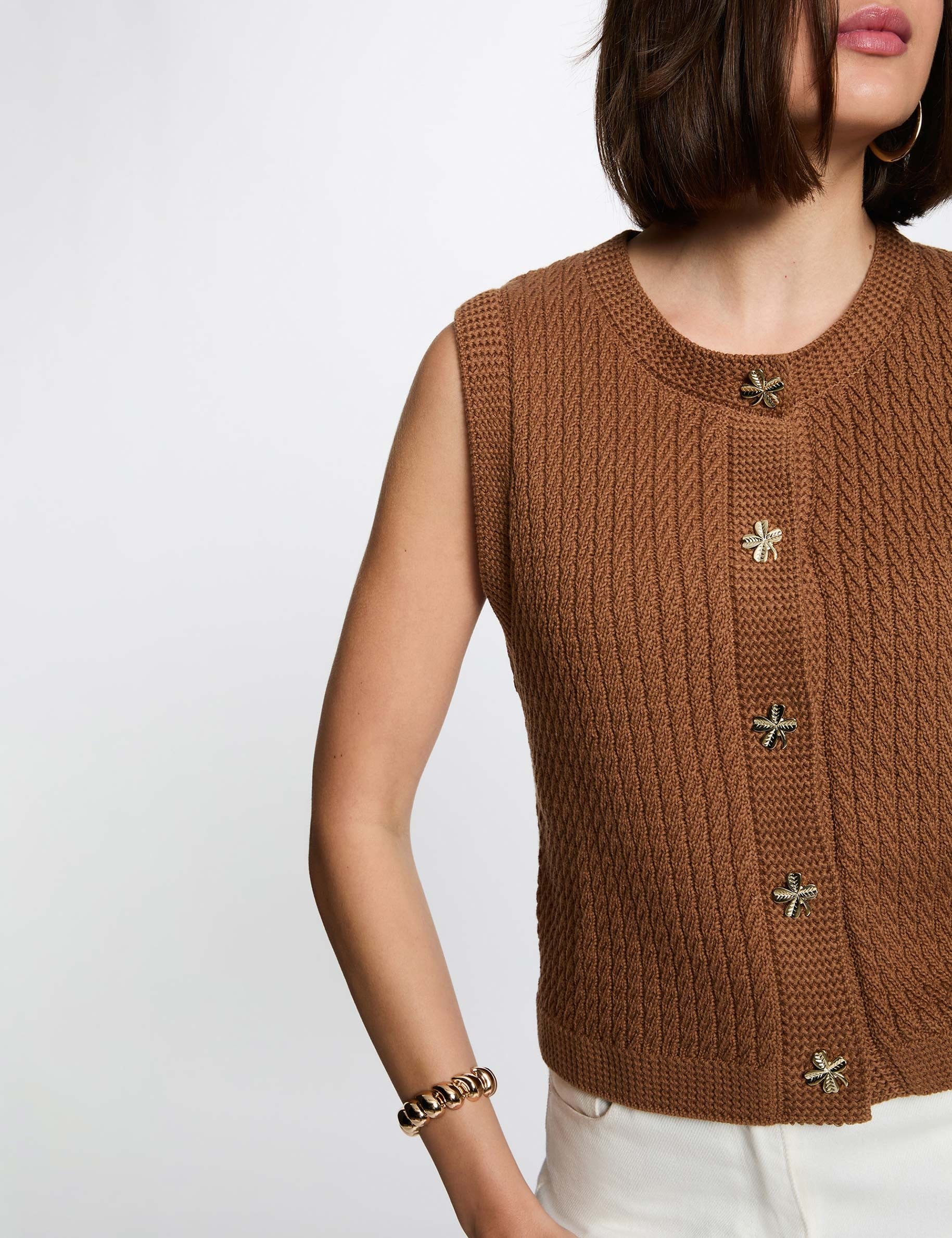 Pull sans manches camel femme