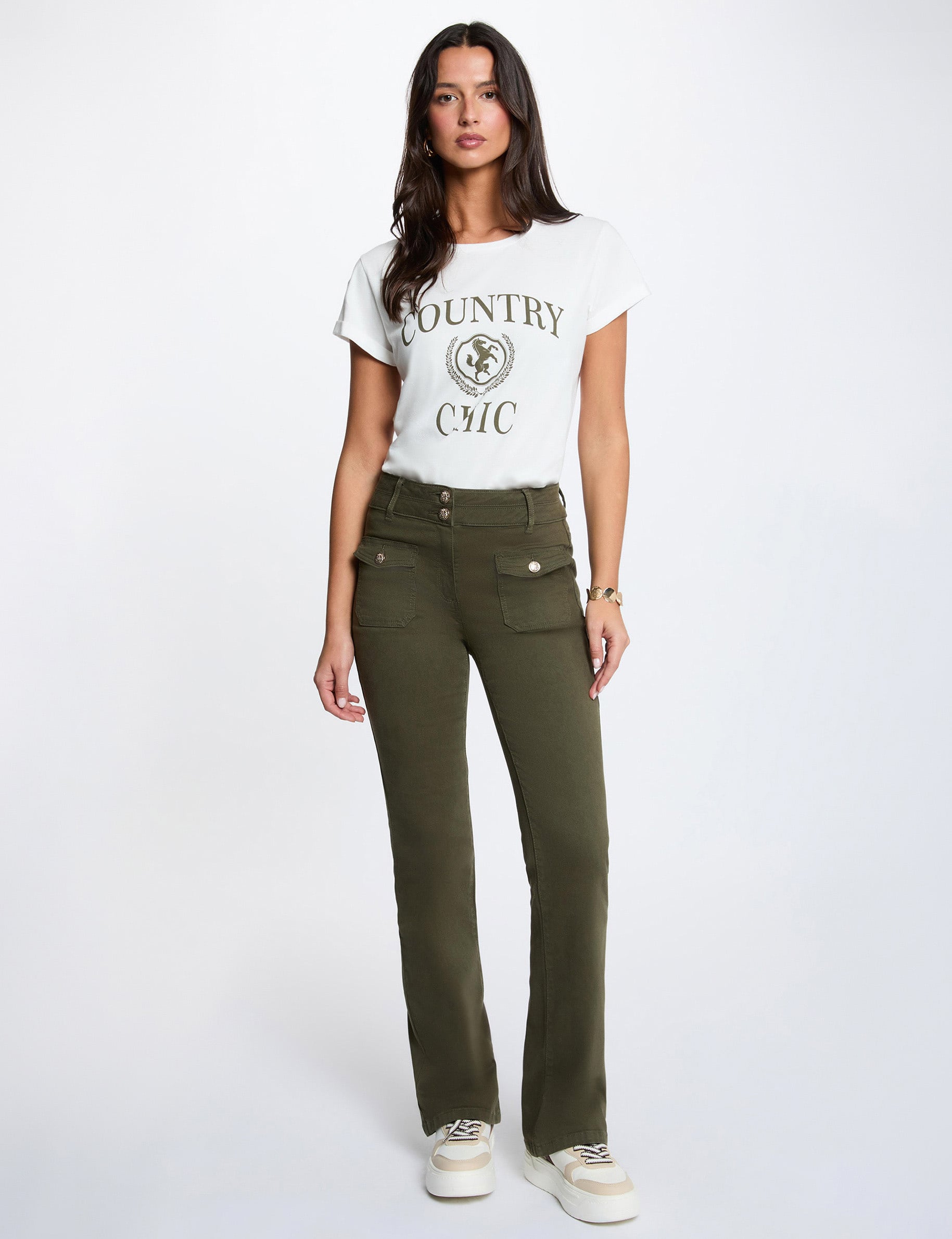 Pantalon bootcut vert kaki femme