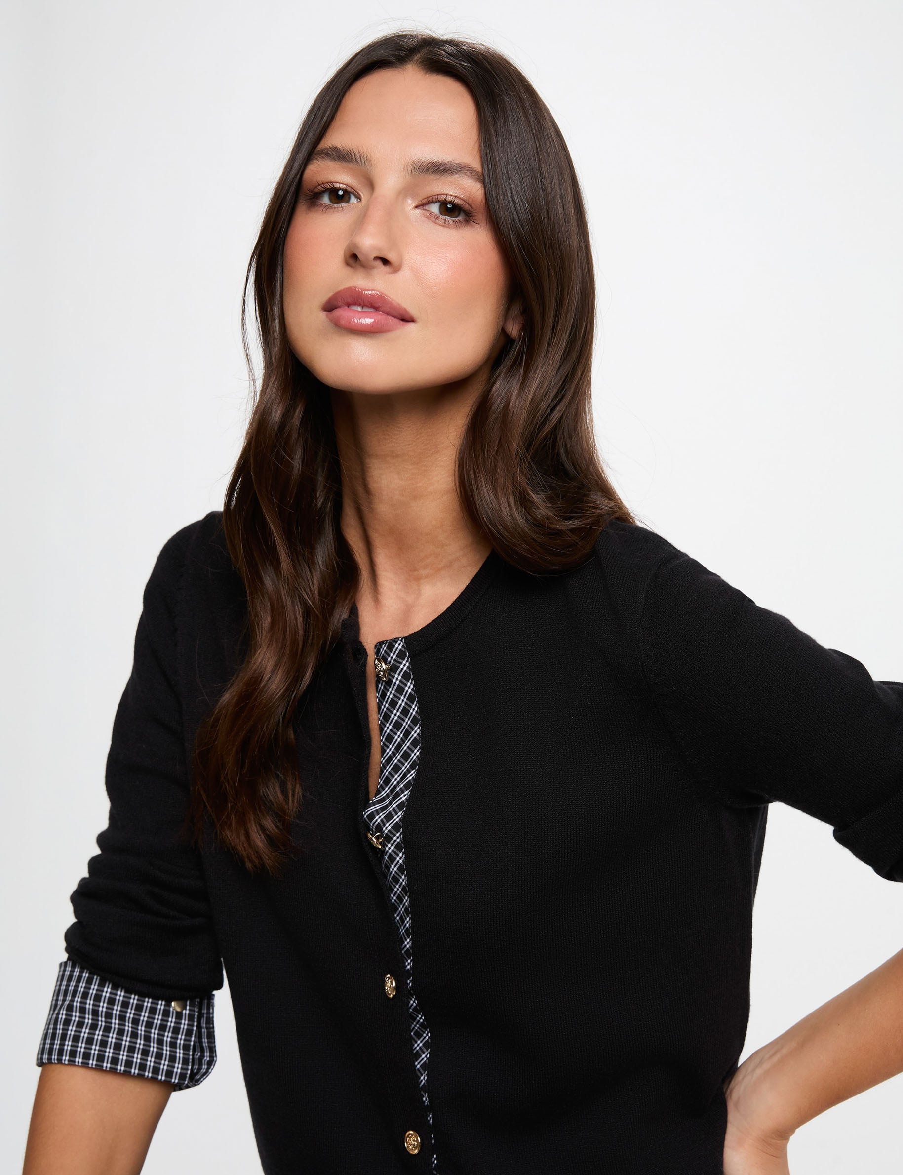Gilet droit col rond noir femme