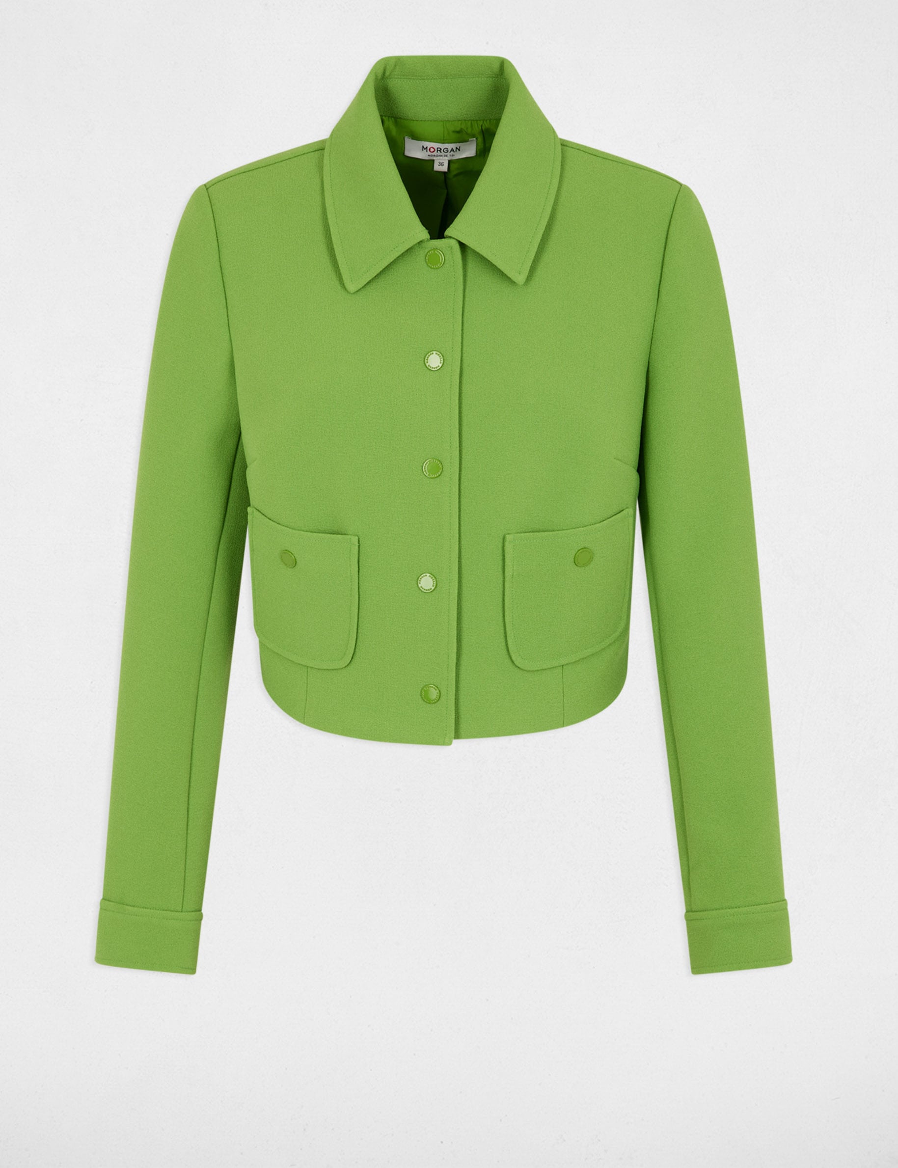Veste courte boutonn&eacute;e vert anis femme