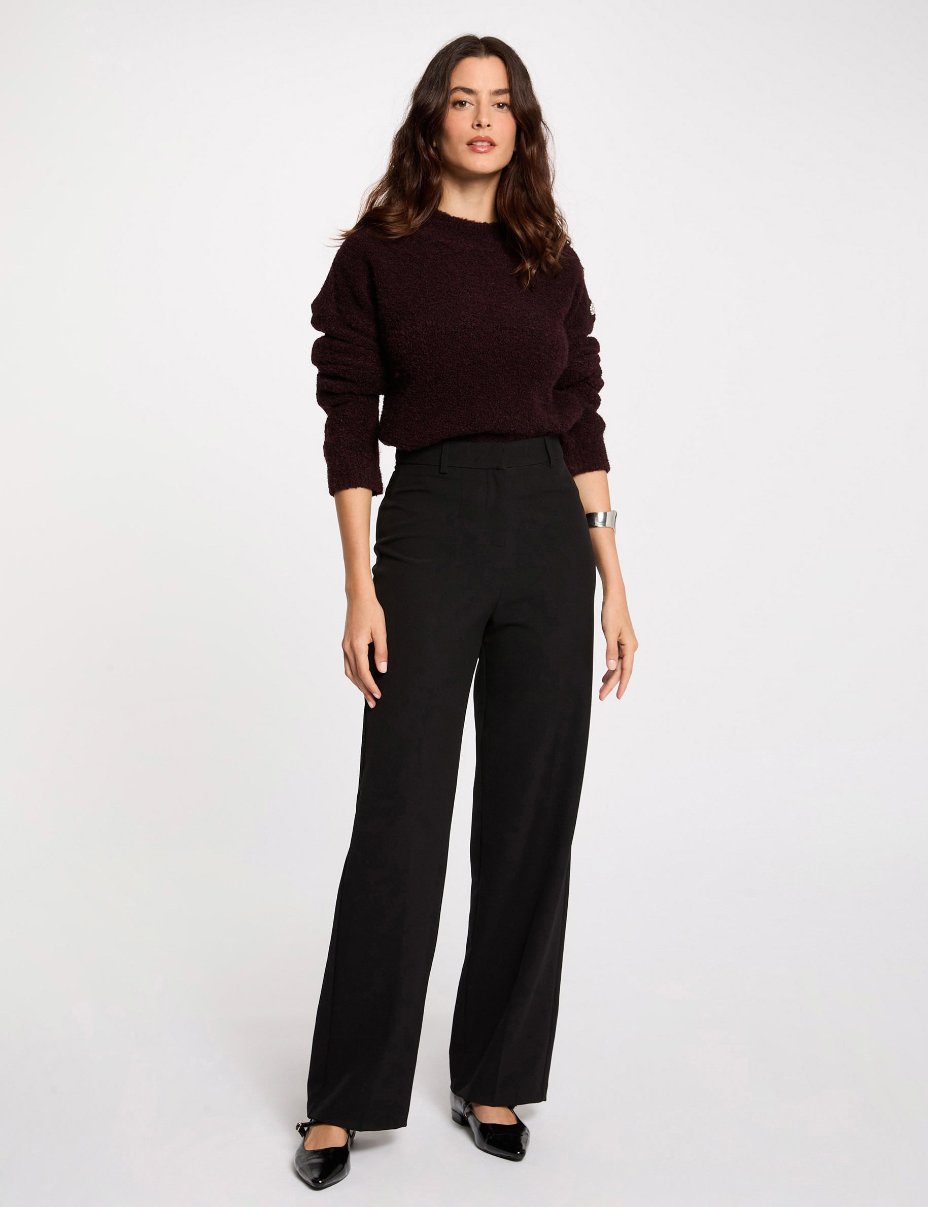 Pantalon droit &agrave; pinces noir femme