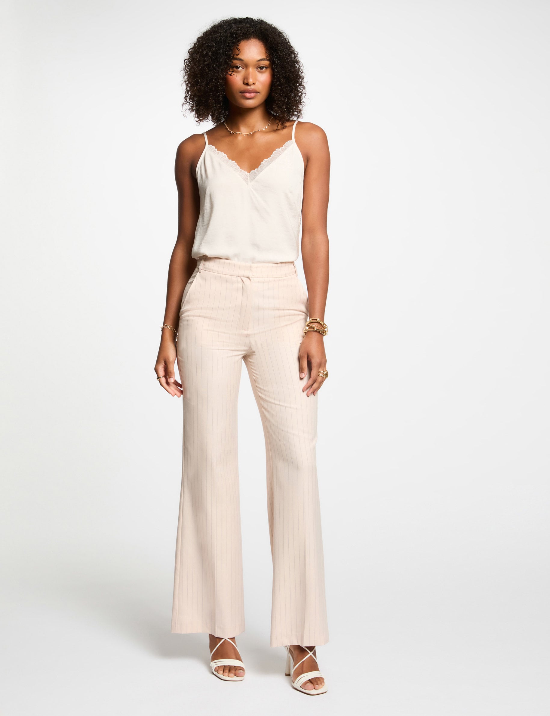 Pantalon large ray&eacute; rose clair femme