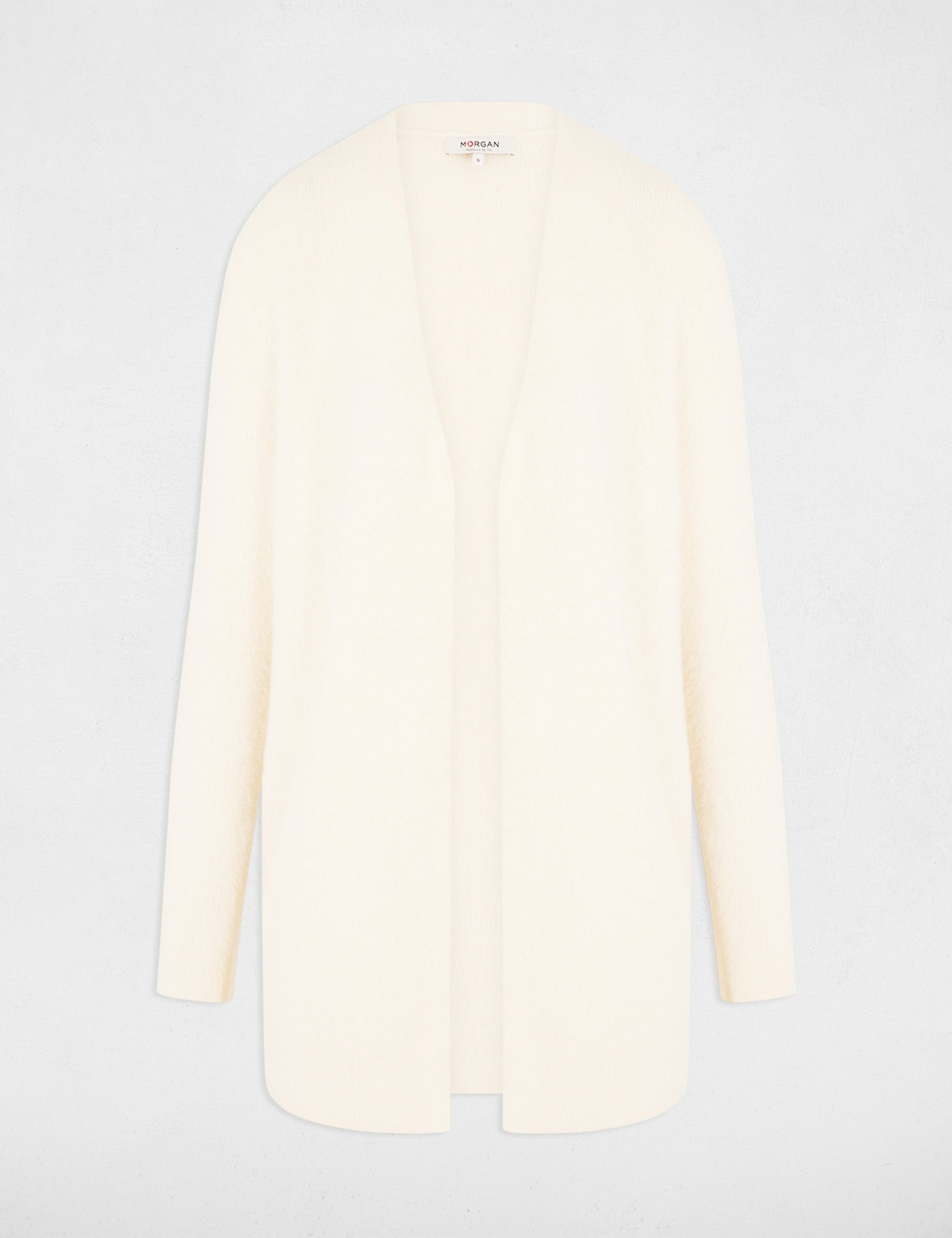 Gilet long maille duveteuse ivoire femme