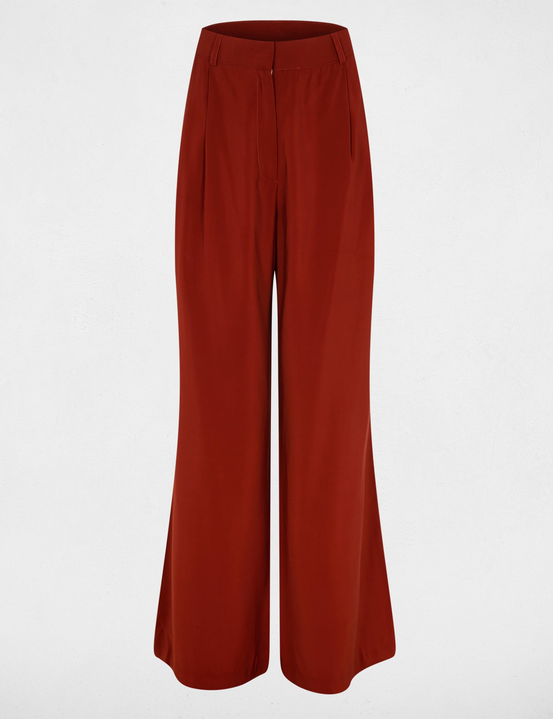Pantalon large fluide marron cognac femme