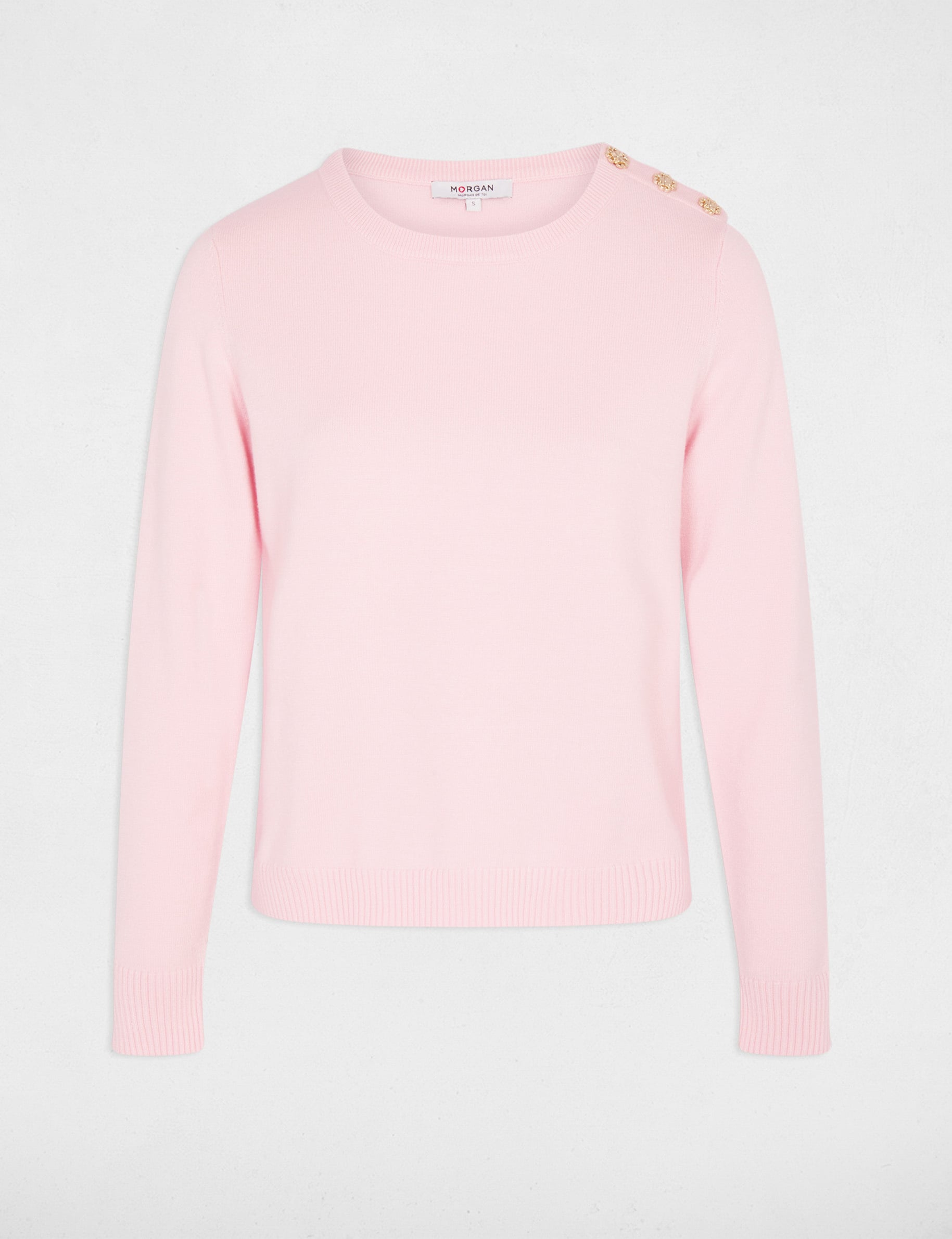 Pull col rond boutons rose clair femme