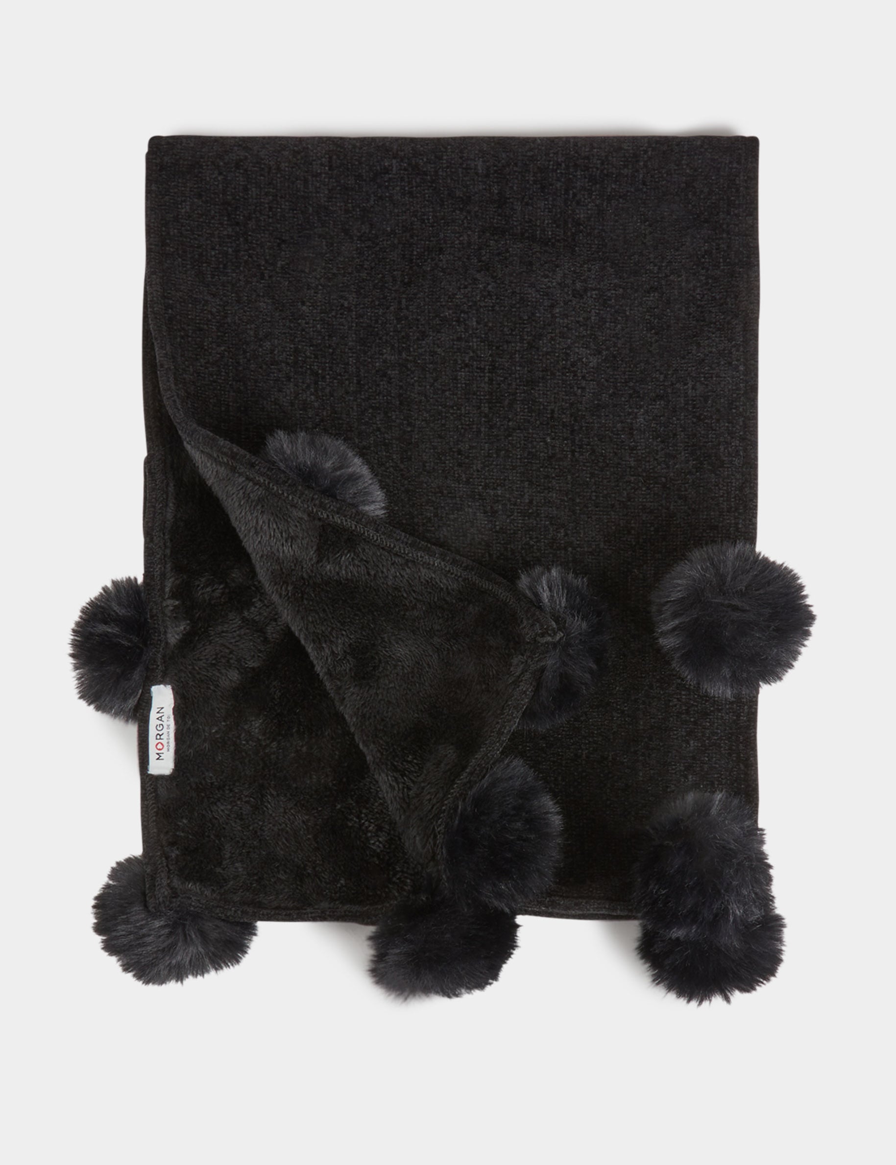 &Eacute;charpe doubl&eacute;e &agrave; pompons noir femme
