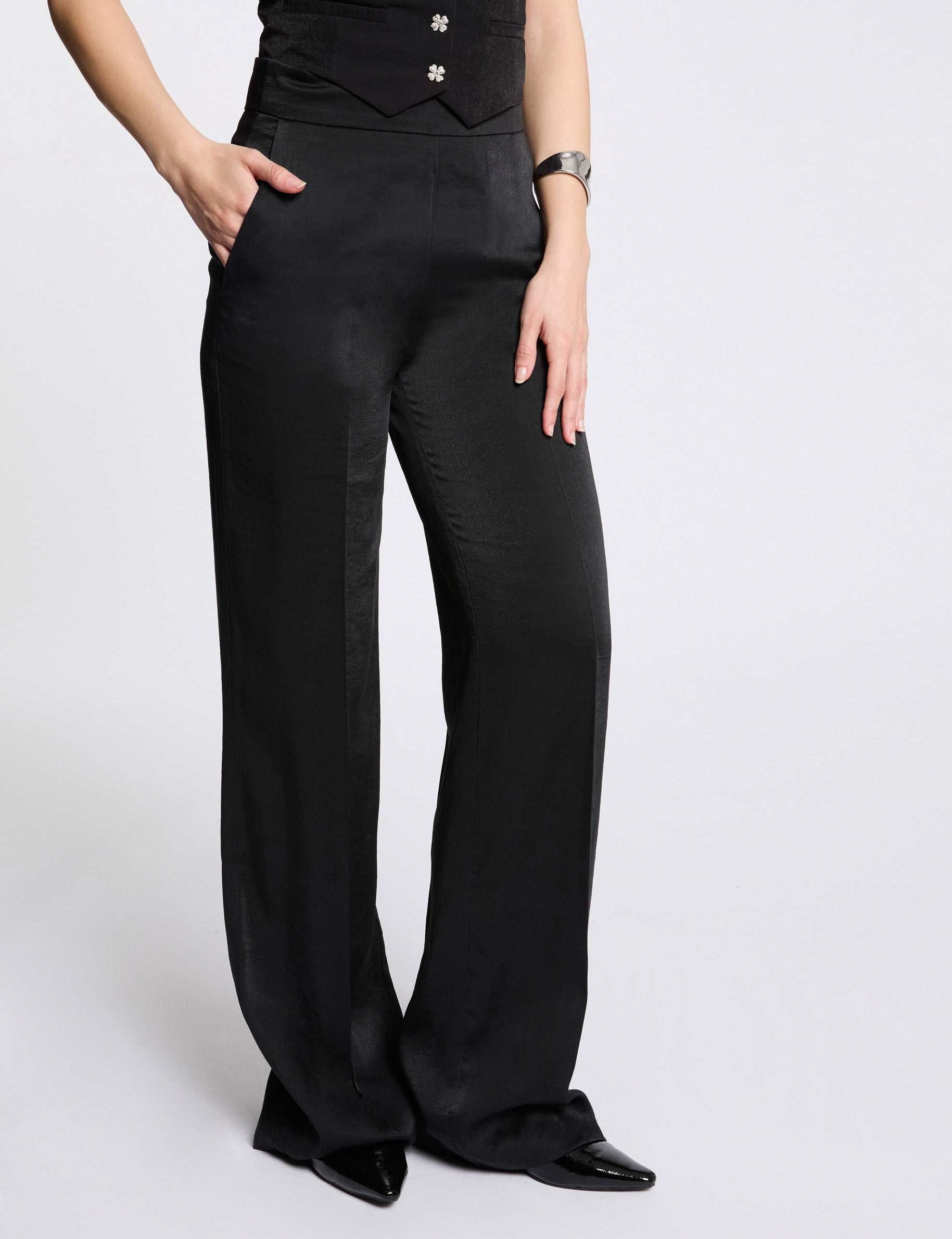 Pantalon large fluide noir femme