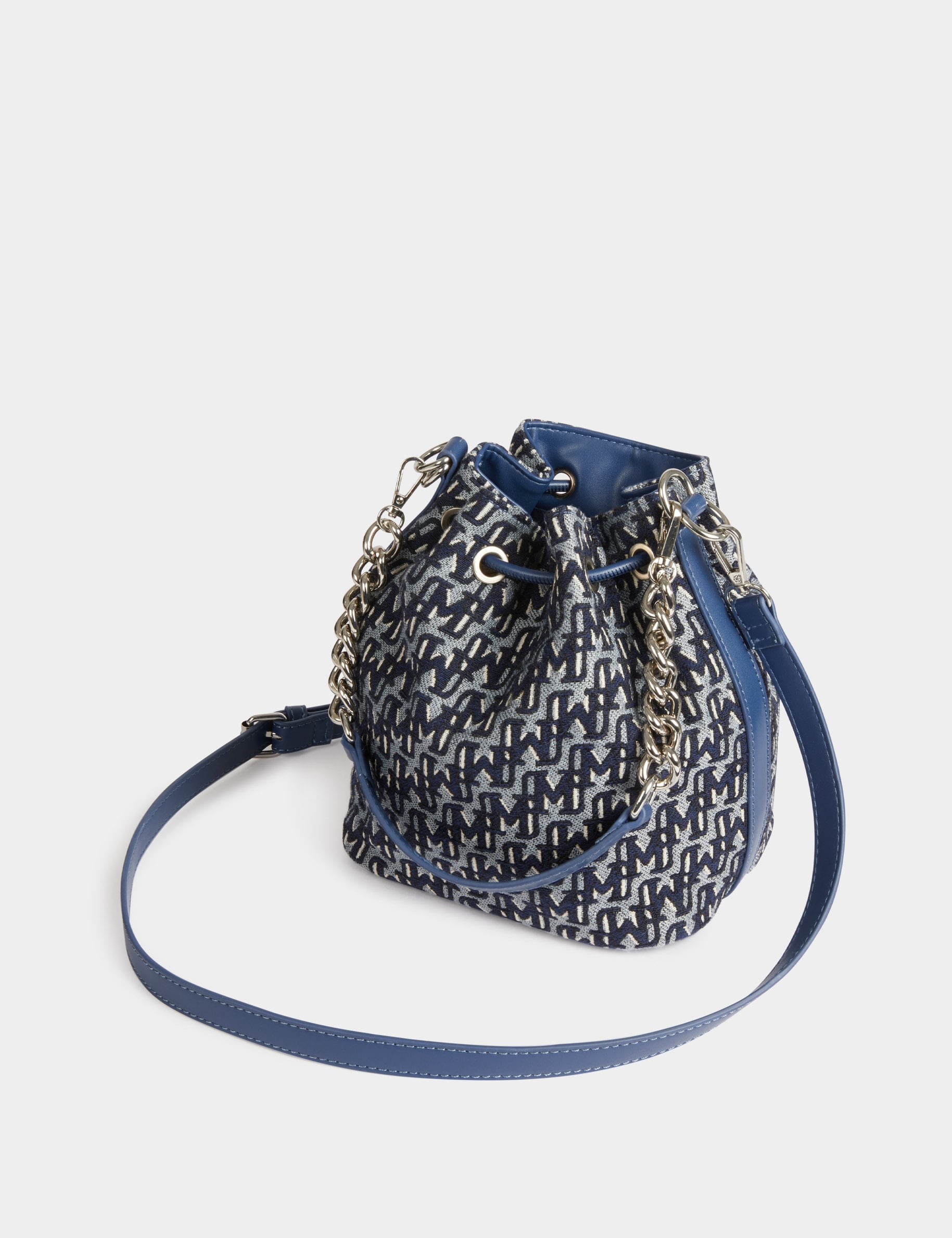 Sac seau imprim&eacute; monogramme denim stone femme