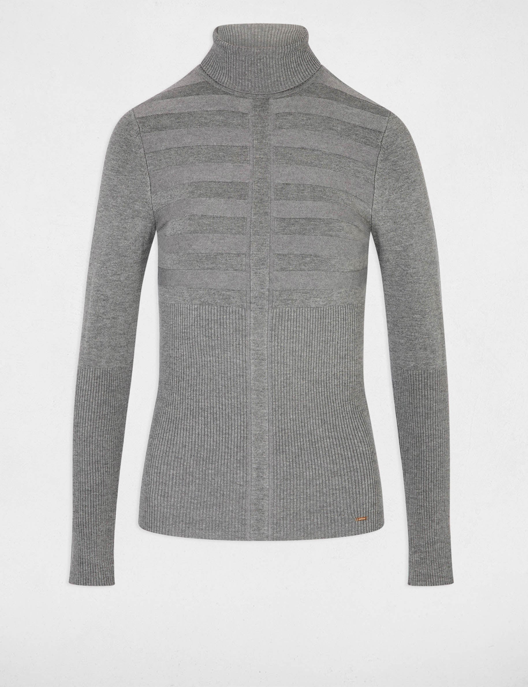 Pull col roul&eacute; ajust&eacute; gris clair femme
