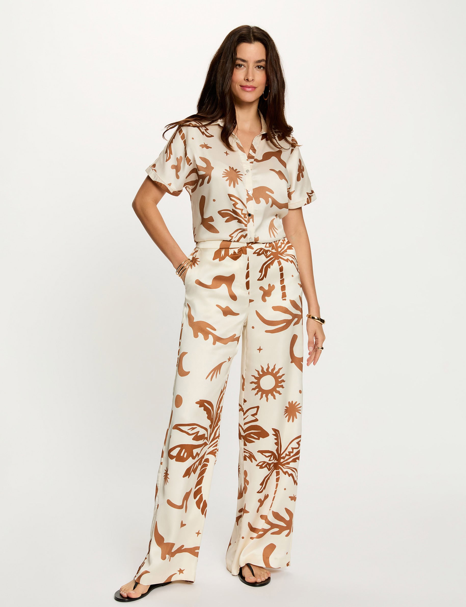 Chemise satin&eacute;e manches courtes multicolore femme
