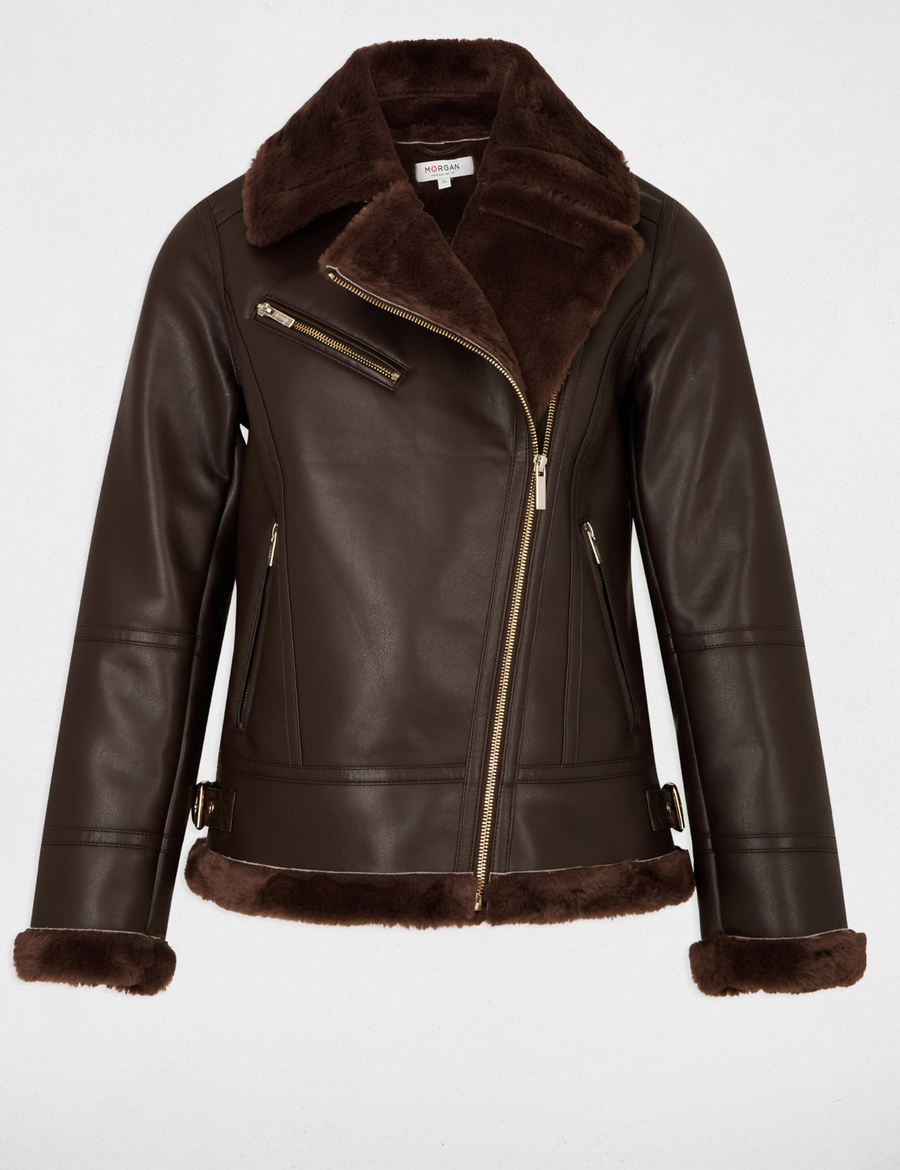 Blouson oversize similicuir marron fonc&eacute; femme