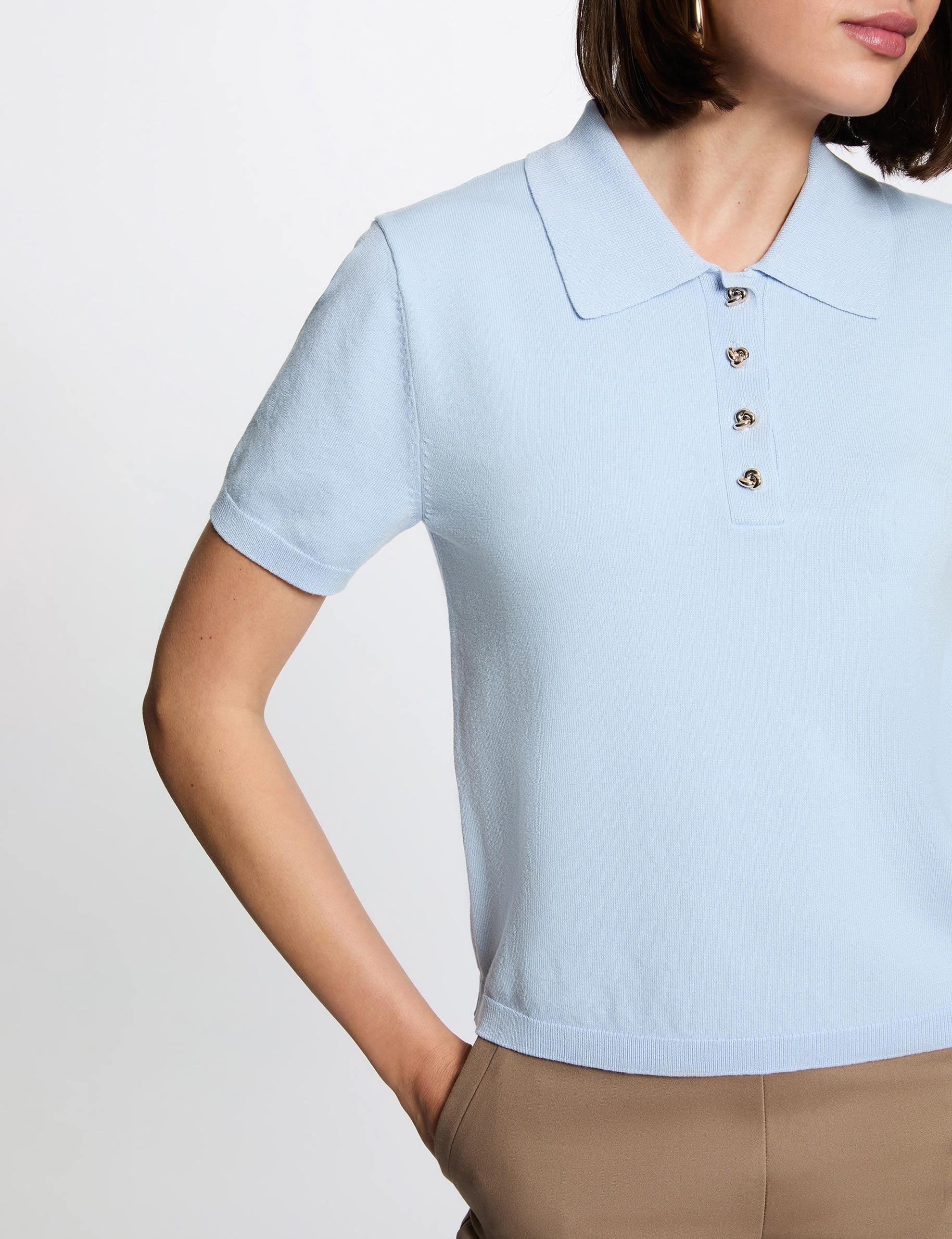 Pull col &agrave; revers bleu ciel femme