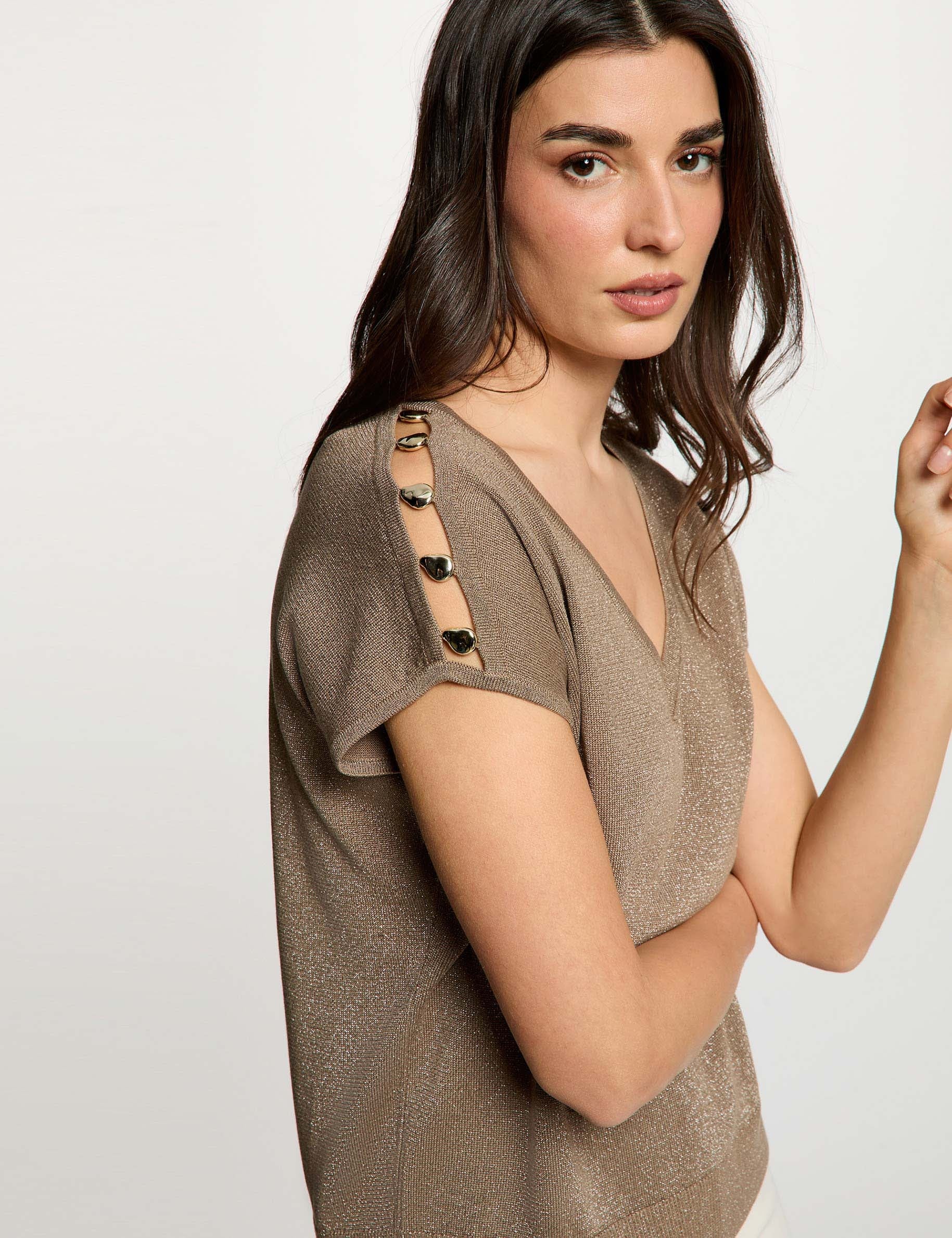 Pull oversize col v taupe femme