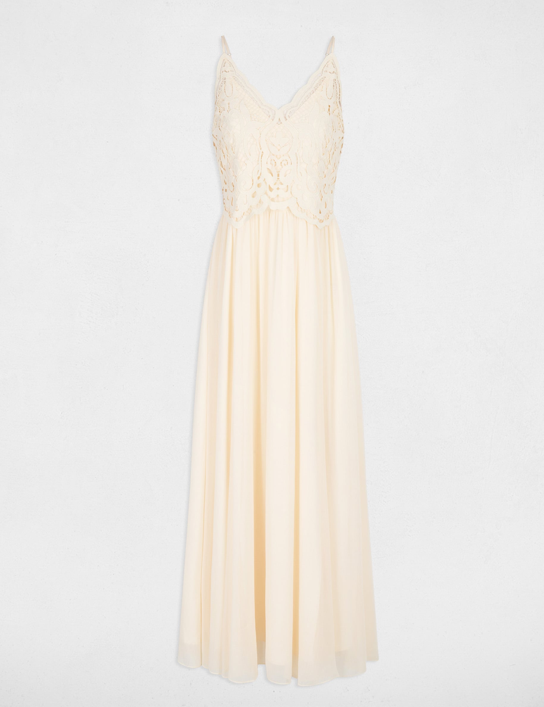 Robe longue dentelle creme femme