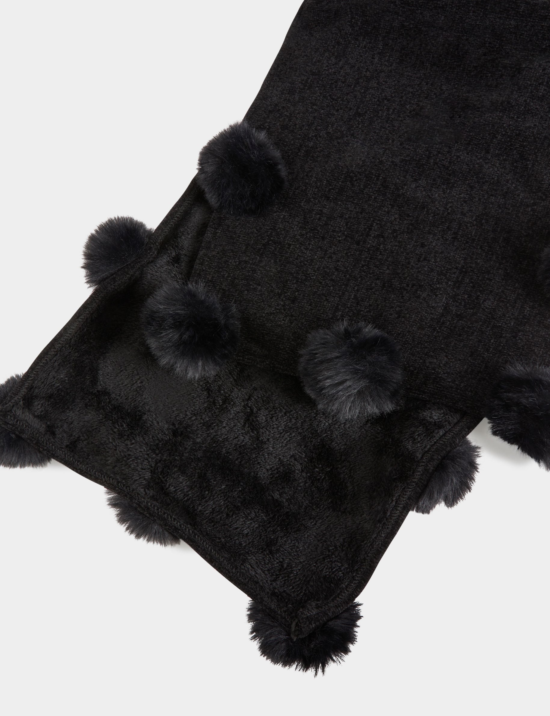 &Eacute;charpe doubl&eacute;e &agrave; pompons noir femme