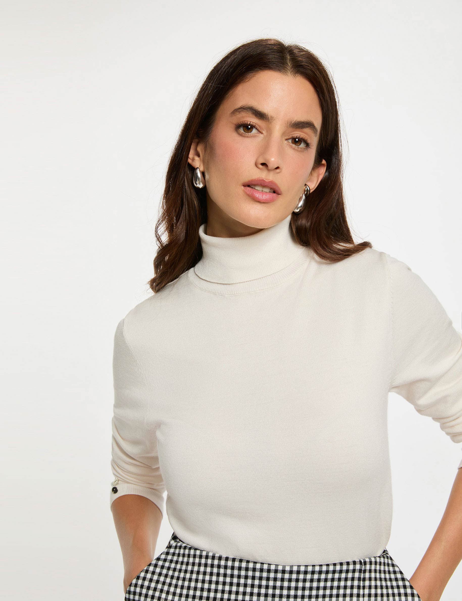 Pull col roul&eacute; ivoire femme
